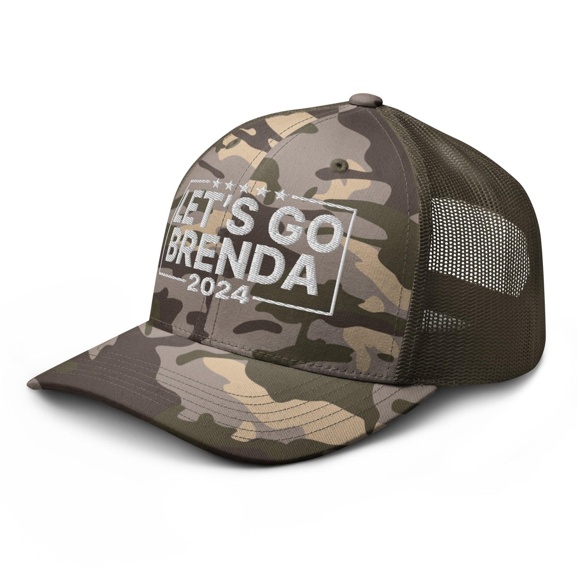 Let's Go Brenda FKH Camo Trucker Hat Capital Crowns Conservative LADs Trucker Hats