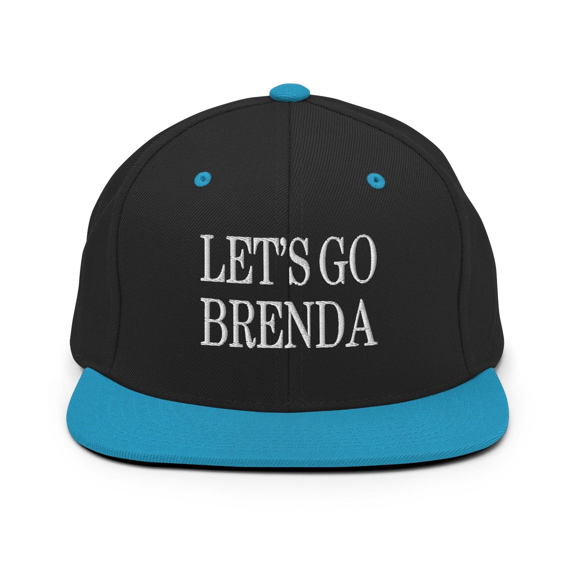 Let's Go Brenda Flat Bill Brim Snapback Hat Black Teal Capital Crowns Conservative LADs Make Again Snapback Hats