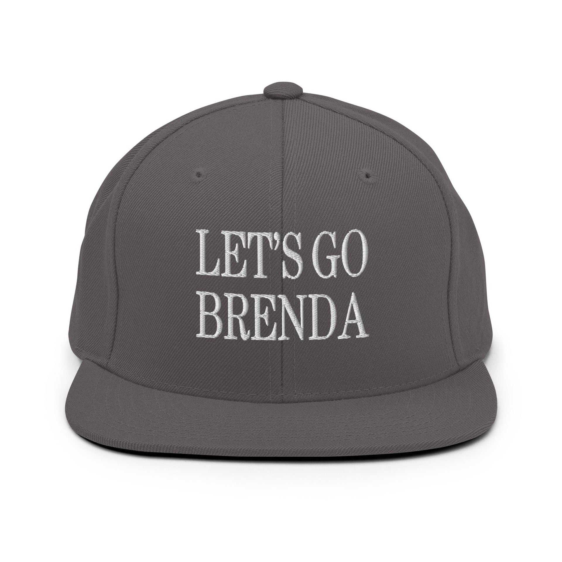 Let's Go Brenda Flat Bill Brim Snapback Hat Dark Grey Capital Crowns Conservative LADs Make Again Snapback Hats