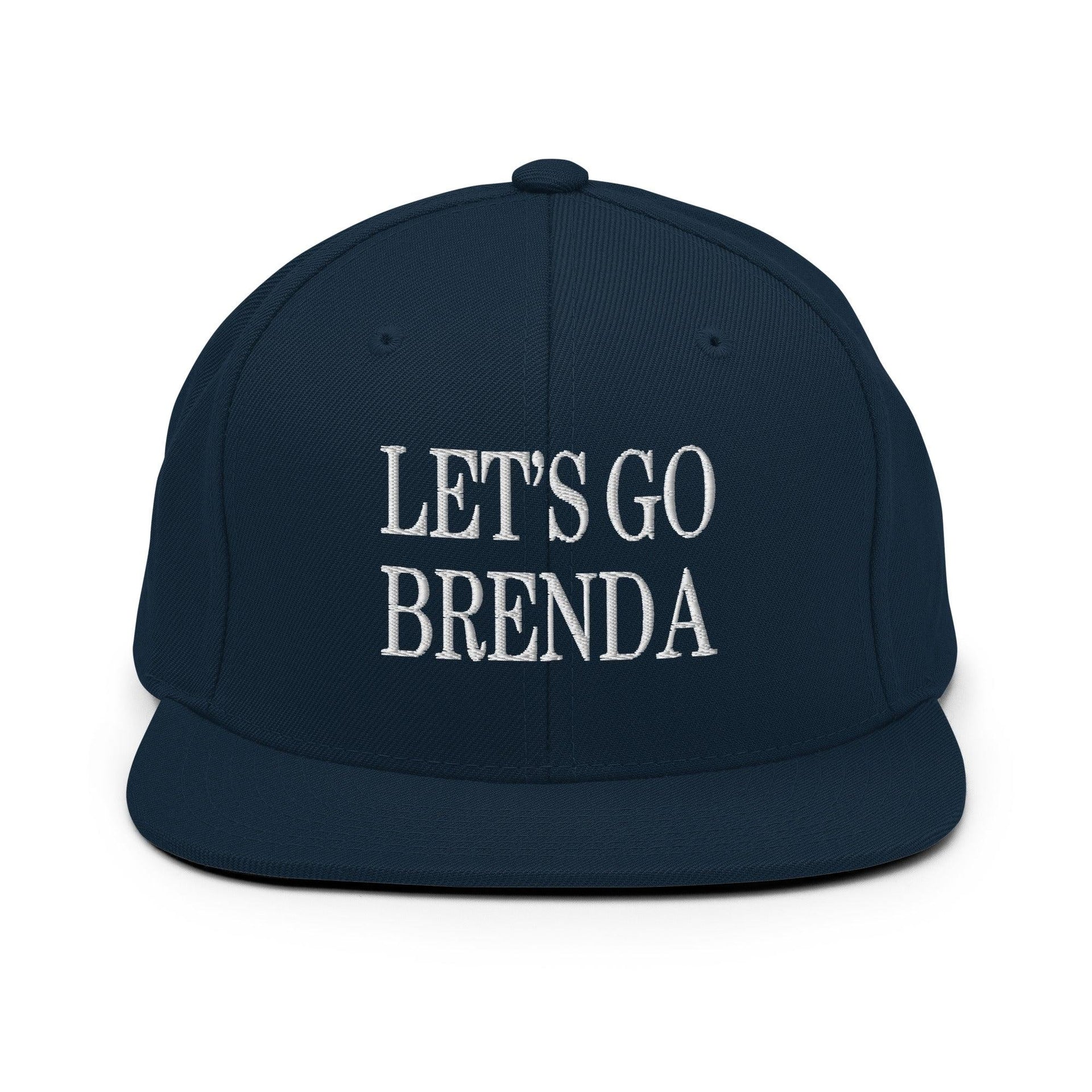 Let's Go Brenda Flat Bill Brim Snapback Hat Dark Navy Capital Crowns Conservative LADs Make Again Snapback Hats