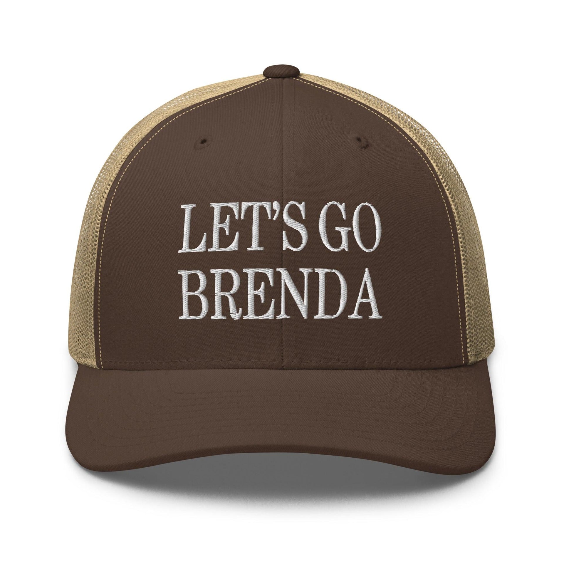 Let's Go Brenda Retro Trucker Hat Brown Khaki Capital Crowns Conservative LADs Make Again Trucker Hats