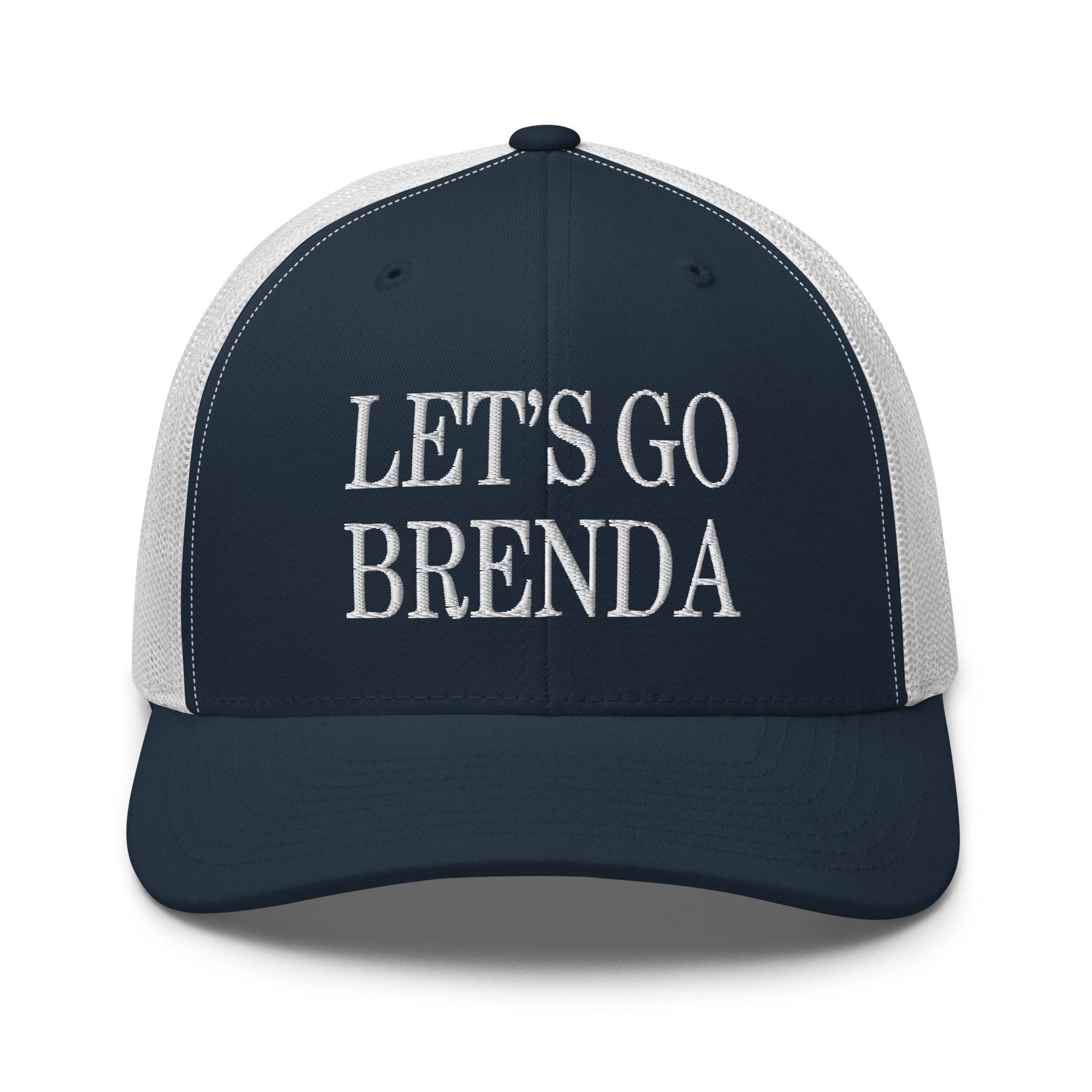 Let's Go Brenda Retro Trucker Hat Navy White Capital Crowns Conservative LADs Make Again Trucker Hats