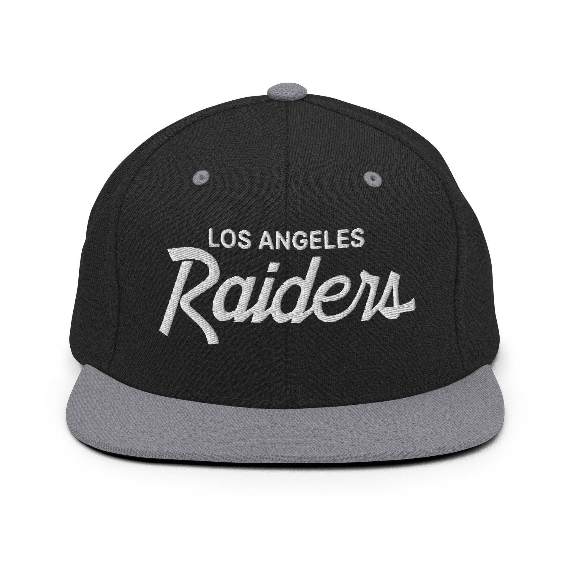 Los Angeles LA Raiders Vintage Sports Script Embroidered Flat Bill Brim Snapback Hat Black Silver CA Capital Crowns Football Los Angeles Snapback Hats