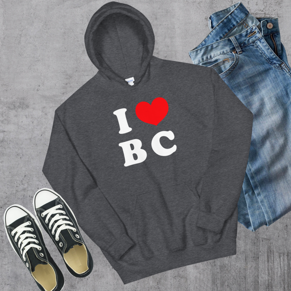 I Love BC Hoodie Dark Heather Canadian City Apparel