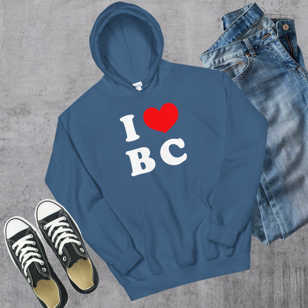 I Love BC Hoodie Indigo Blue Canadian City Apparel