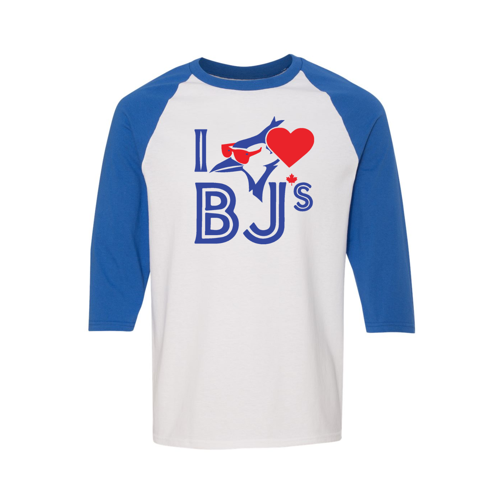 I Love BJs Raglan T-Shirt – Sporty and Bold Sunglasses Design Blue White Bold Sunglasses Design Casual Fashion Shirt I Love BJs T-Shirt Sporty Raglan Tee