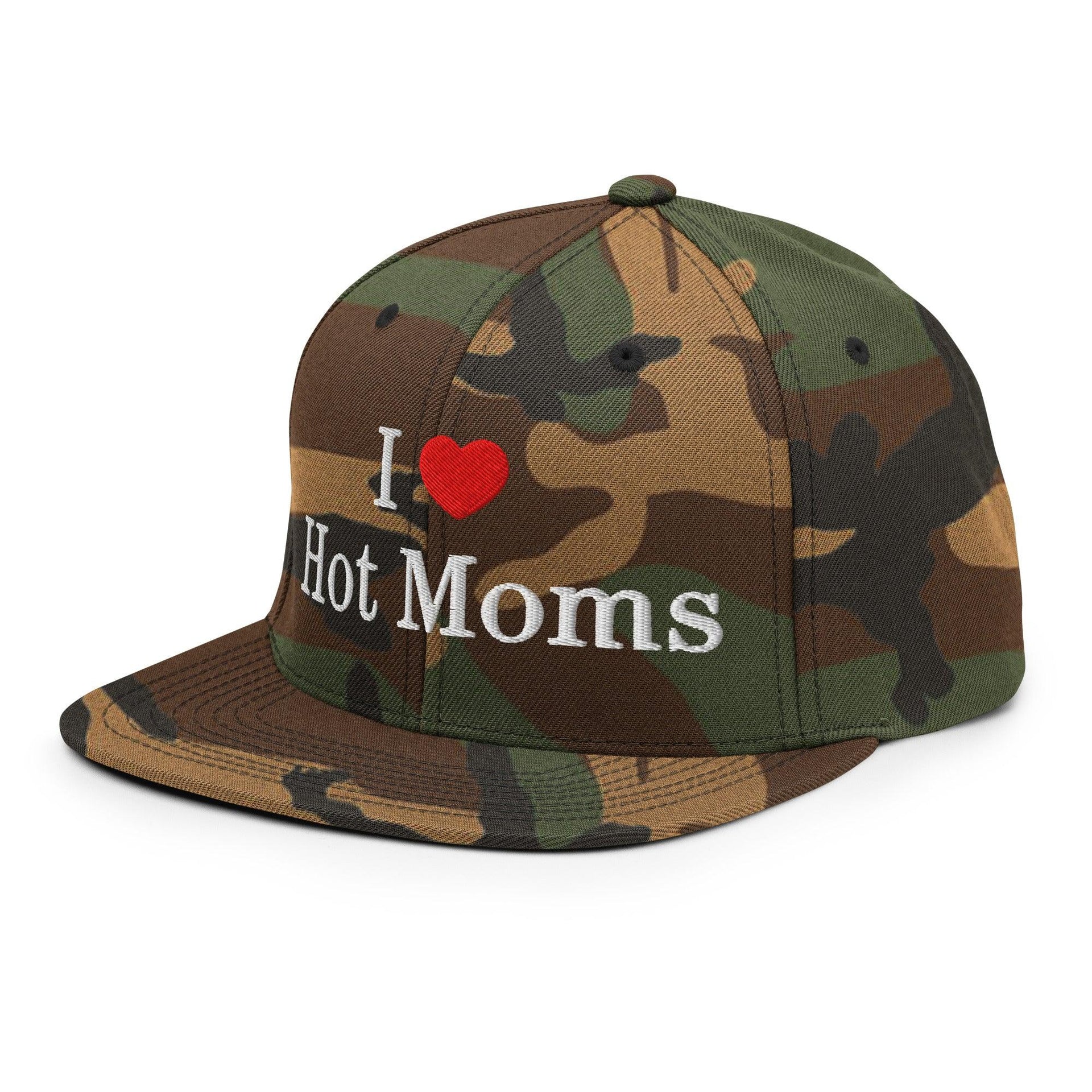 I Love Hot Moms Embroidered Flat Bill Brim Snapback Hat Capital Crowns Funny Snapback Hats