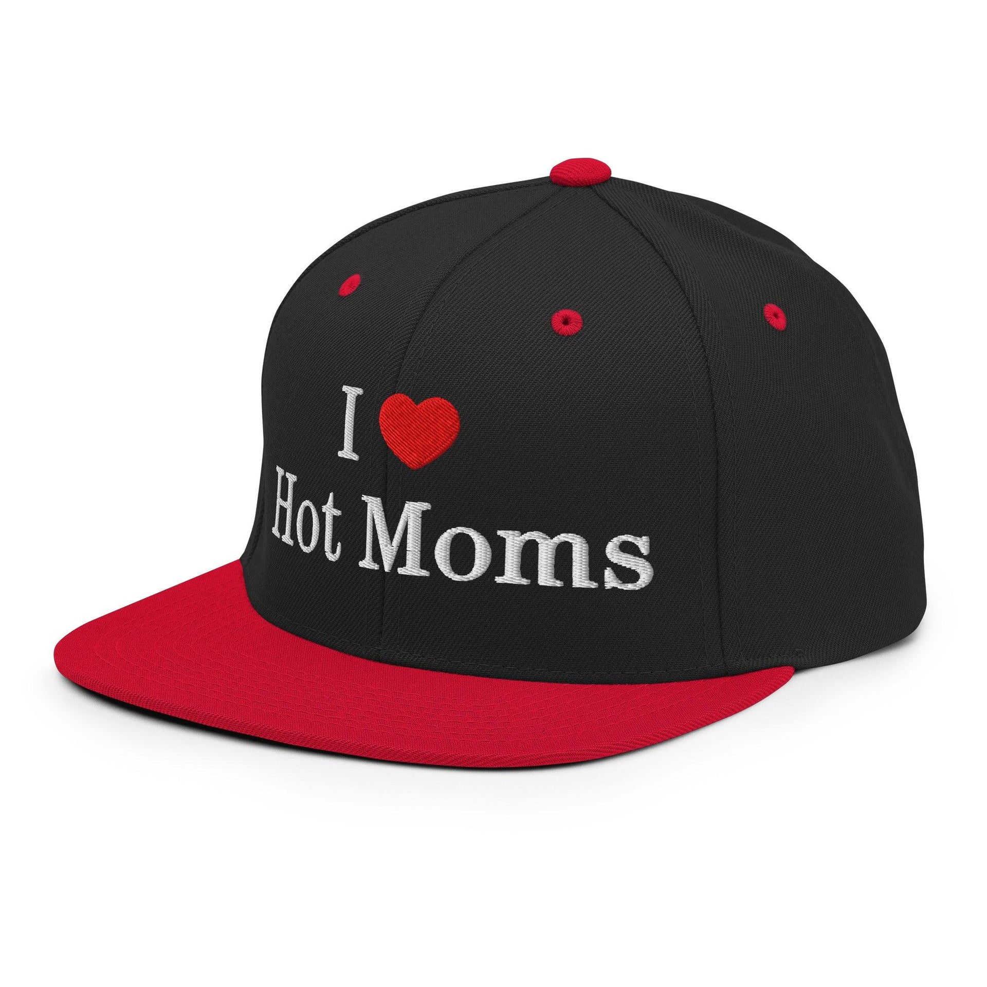 I Love Hot Moms Embroidered Flat Bill Brim Snapback Hat Capital Crowns Funny Snapback Hats