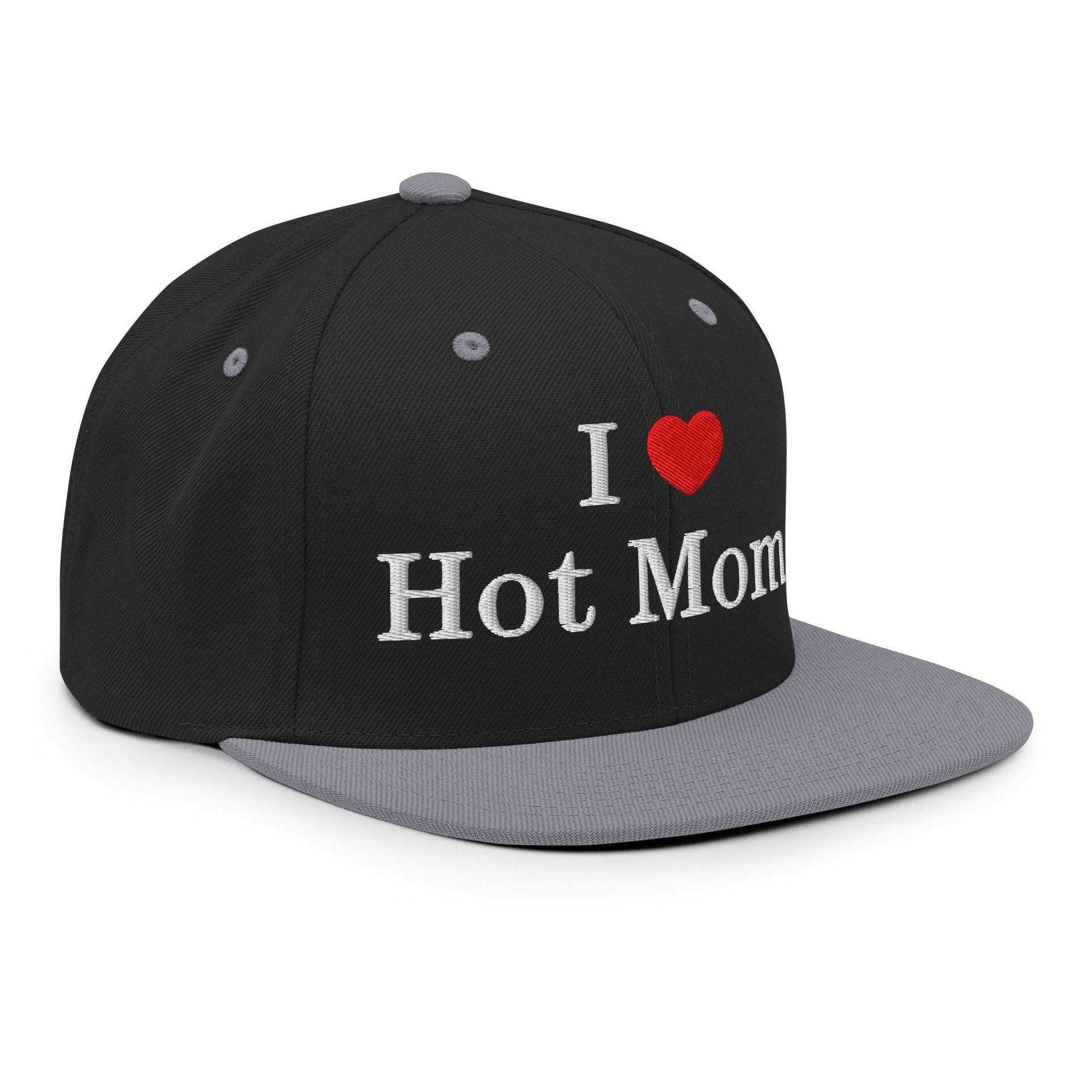 I Love Hot Moms Embroidered Flat Bill Brim Snapback Hat Capital Crowns Funny Snapback Hats