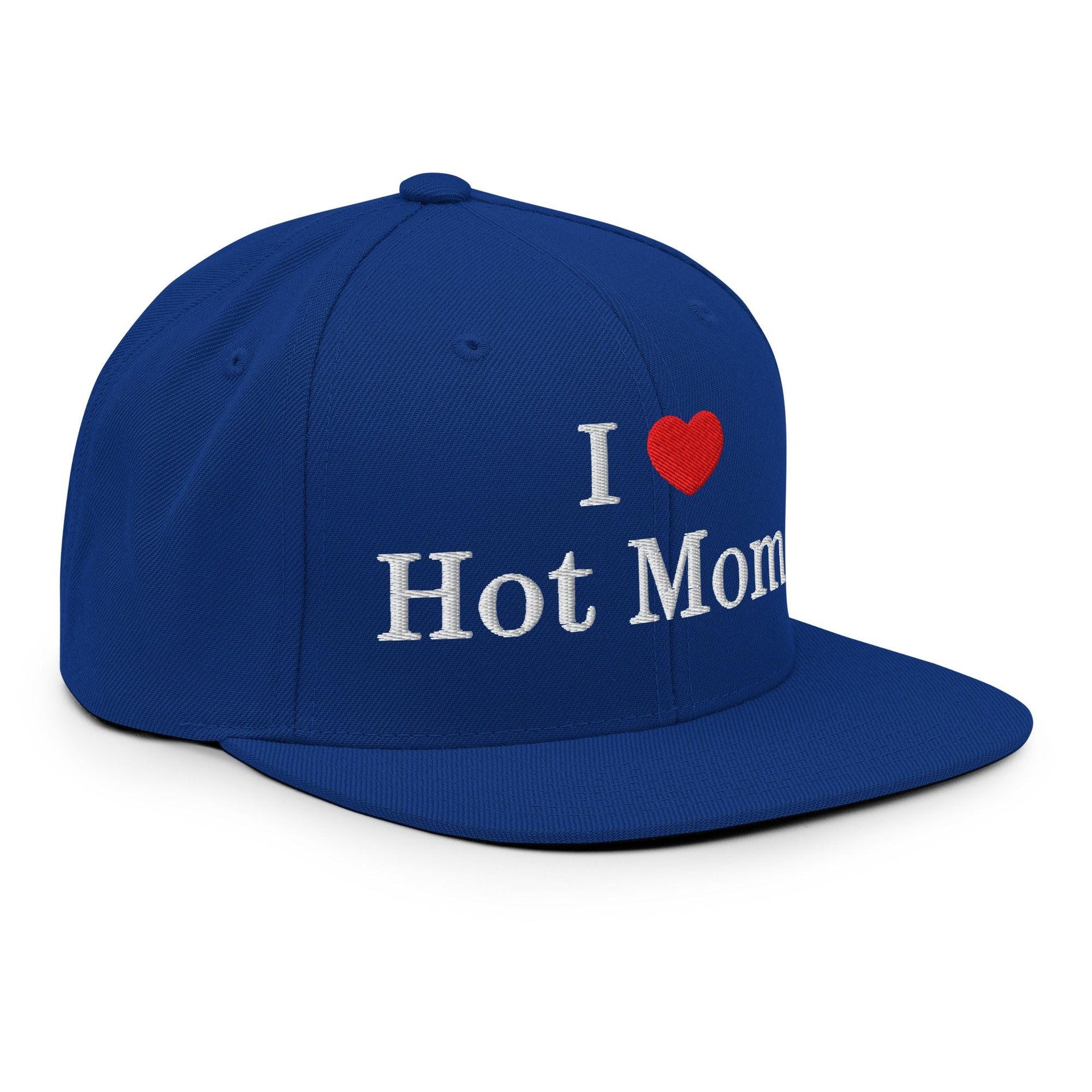 I Love Hot Moms Embroidered Flat Bill Brim Snapback Hat Capital Crowns Funny Snapback Hats