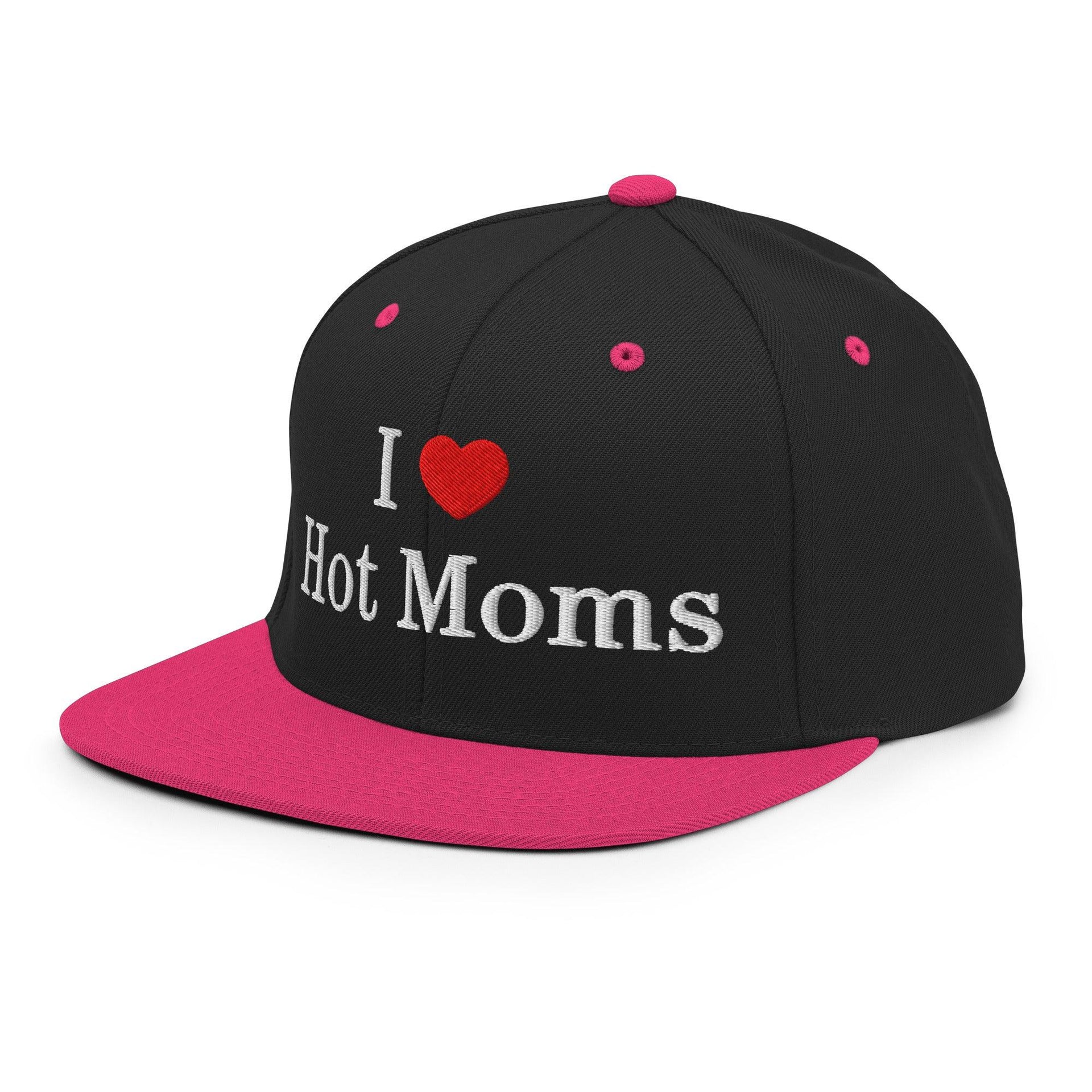I Love Hot Moms Embroidered Flat Bill Brim Snapback Hat Capital Crowns Funny Snapback Hats