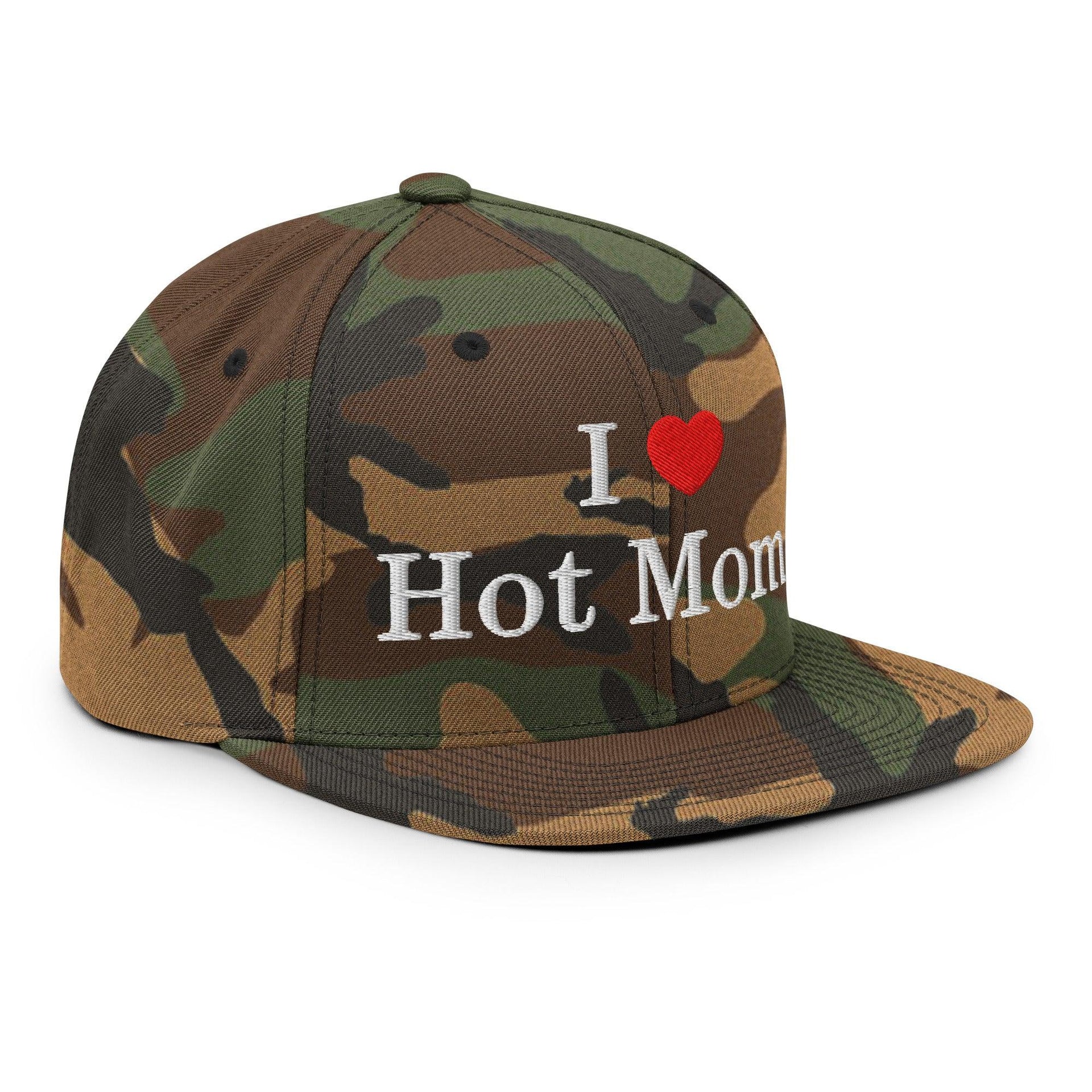 I Love Hot Moms Embroidered Flat Bill Brim Snapback Hat Capital Crowns Funny Snapback Hats