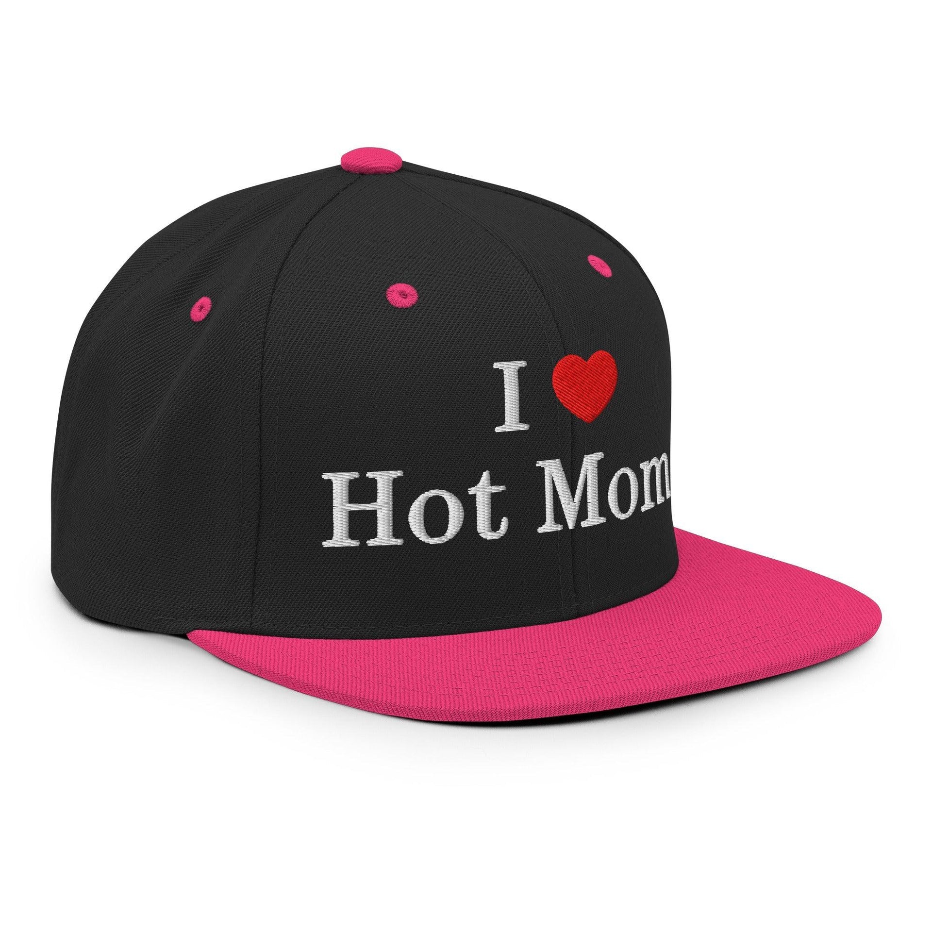 I Love Hot Moms Embroidered Flat Bill Brim Snapback Hat Capital Crowns Funny Snapback Hats