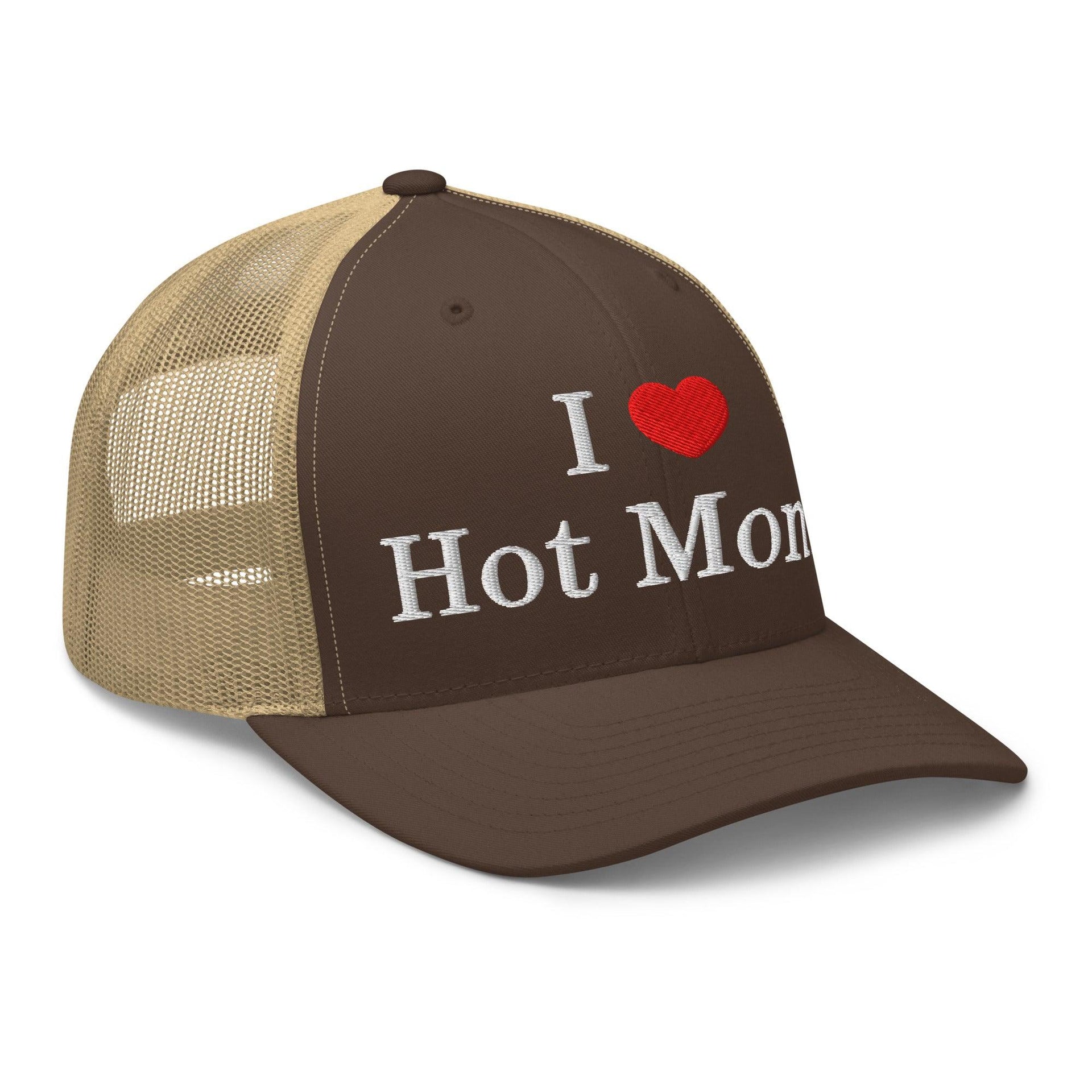 I Love Hot Moms Embroidered Mesh Trucker Hat Capital Crowns Funny Trucker Hats