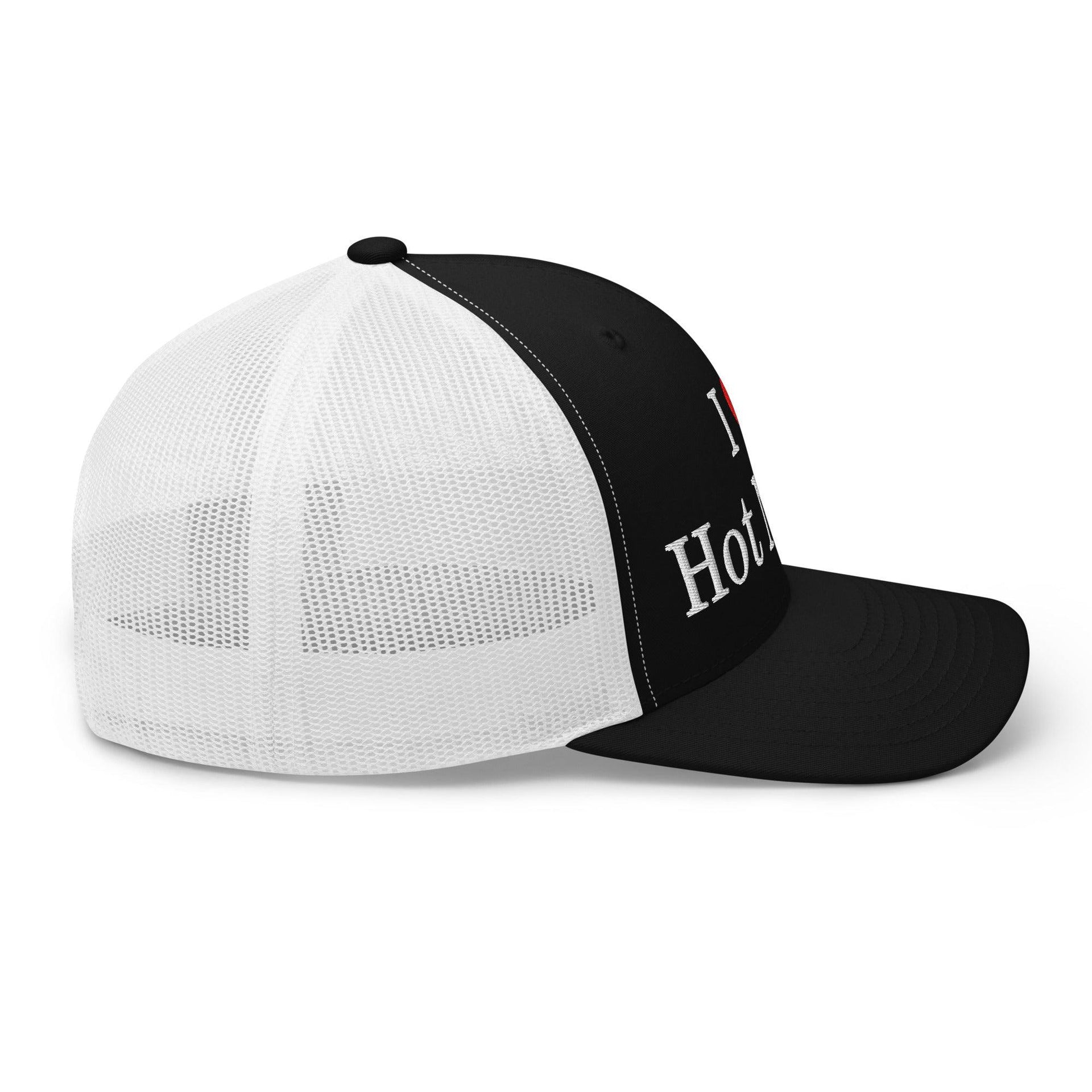 I Love Hot Moms Embroidered Mesh Trucker Hat Capital Crowns Funny Trucker Hats
