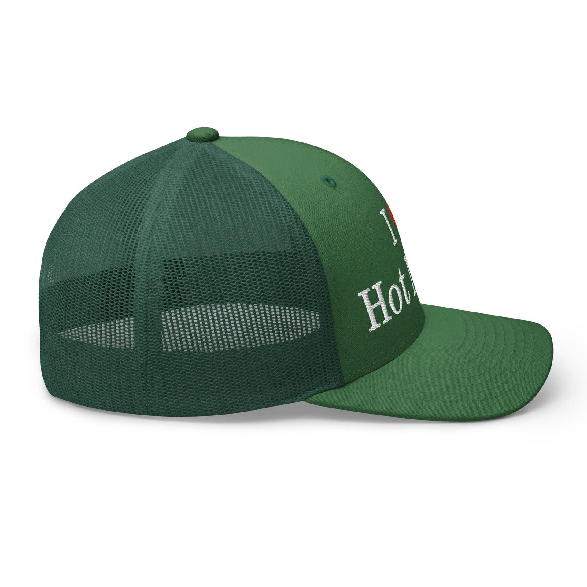 I Love Hot Moms Embroidered Mesh Trucker Hat Capital Crowns Funny Trucker Hats