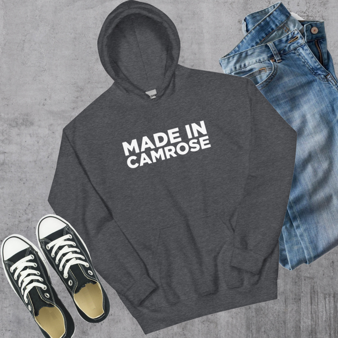 Made in Camrose Hoodie Dark Heather Alberta Canadian City Apparel