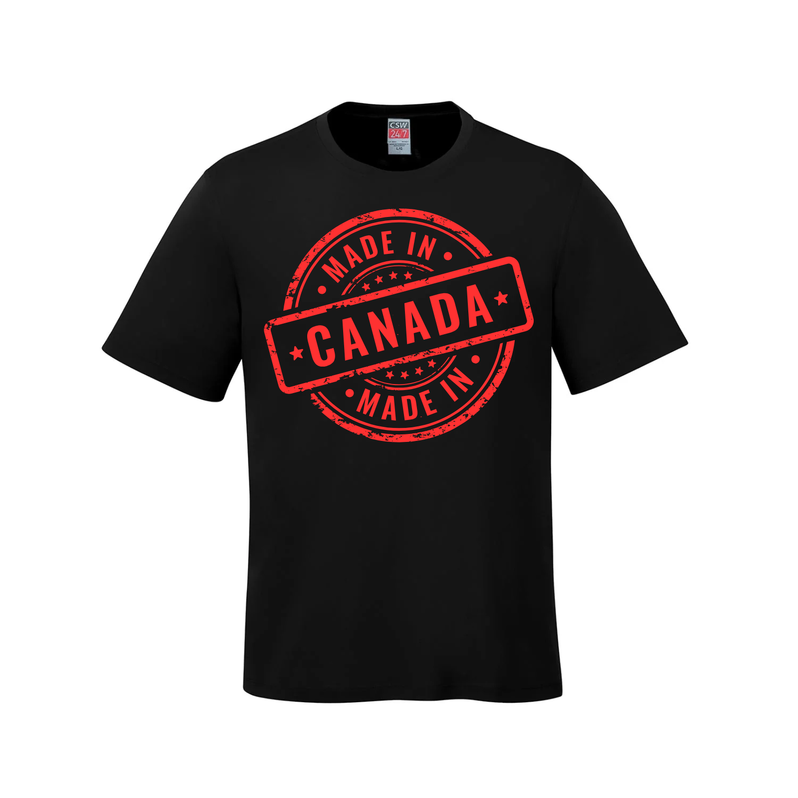 Made in Canada T-Shirt – Classic Stamp Edition Black Canada Canada Is Already Great Canada is Home Elbows Up made in canada Make Canada Great Again