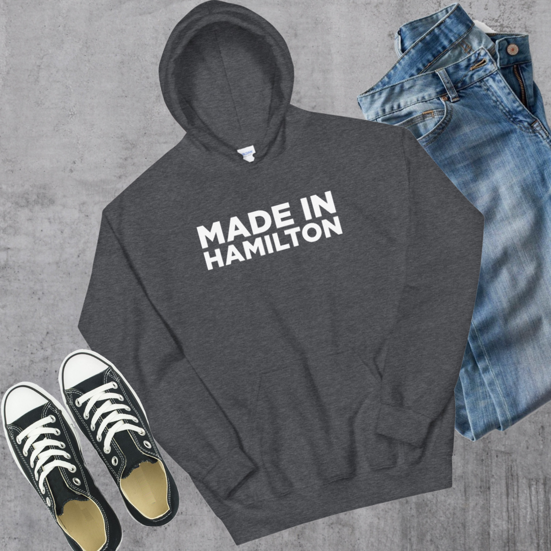 Made in Hamilton Hoodie Dark Heather Canadian City Apparel