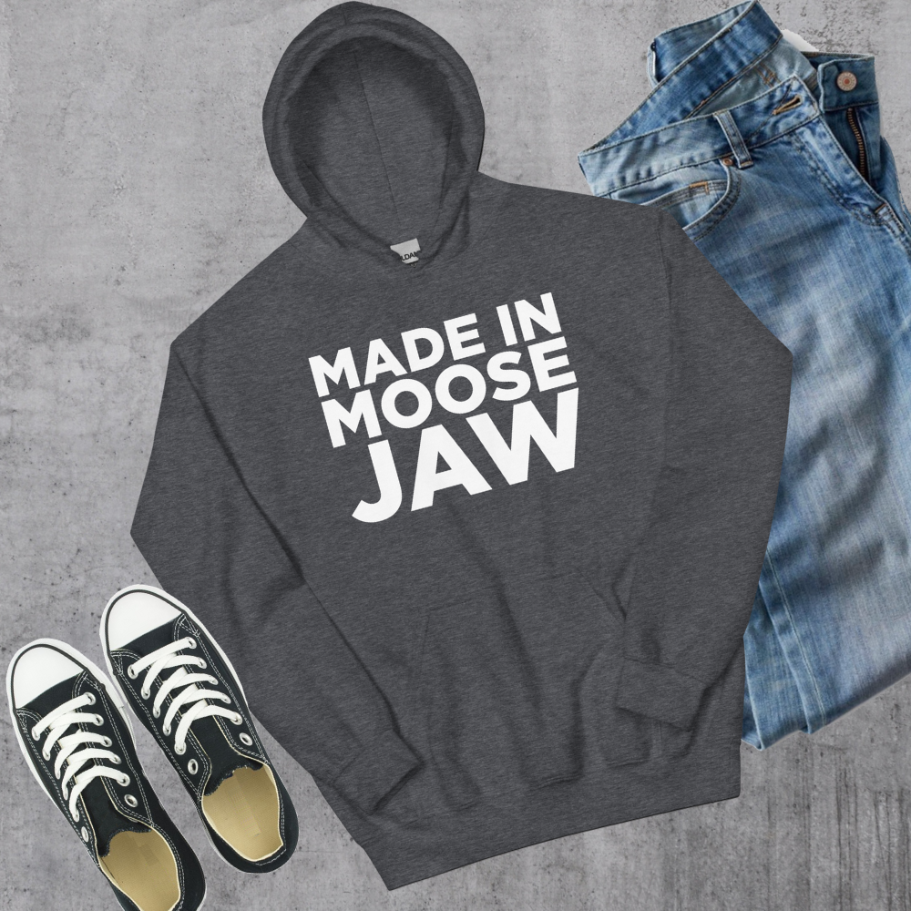 Made in Moose Jaw Hoodie Dark Heather S Canadian City Apparel