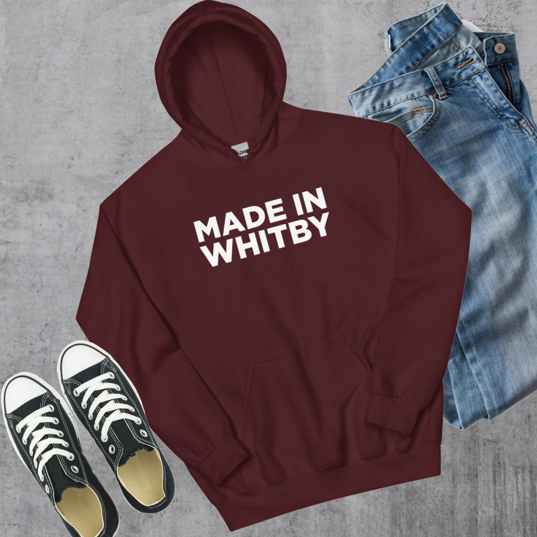 Made in Whitby Hoodie Maroon Canadian City Apparel