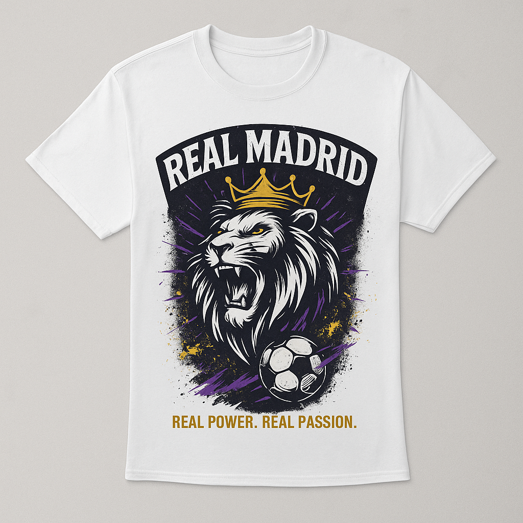 Madrid Rises – Real Power, Real Passion Fanfare T-Shirt (White & Black Editions) White fanfare madrid real madrid soccer tribute tribute merch