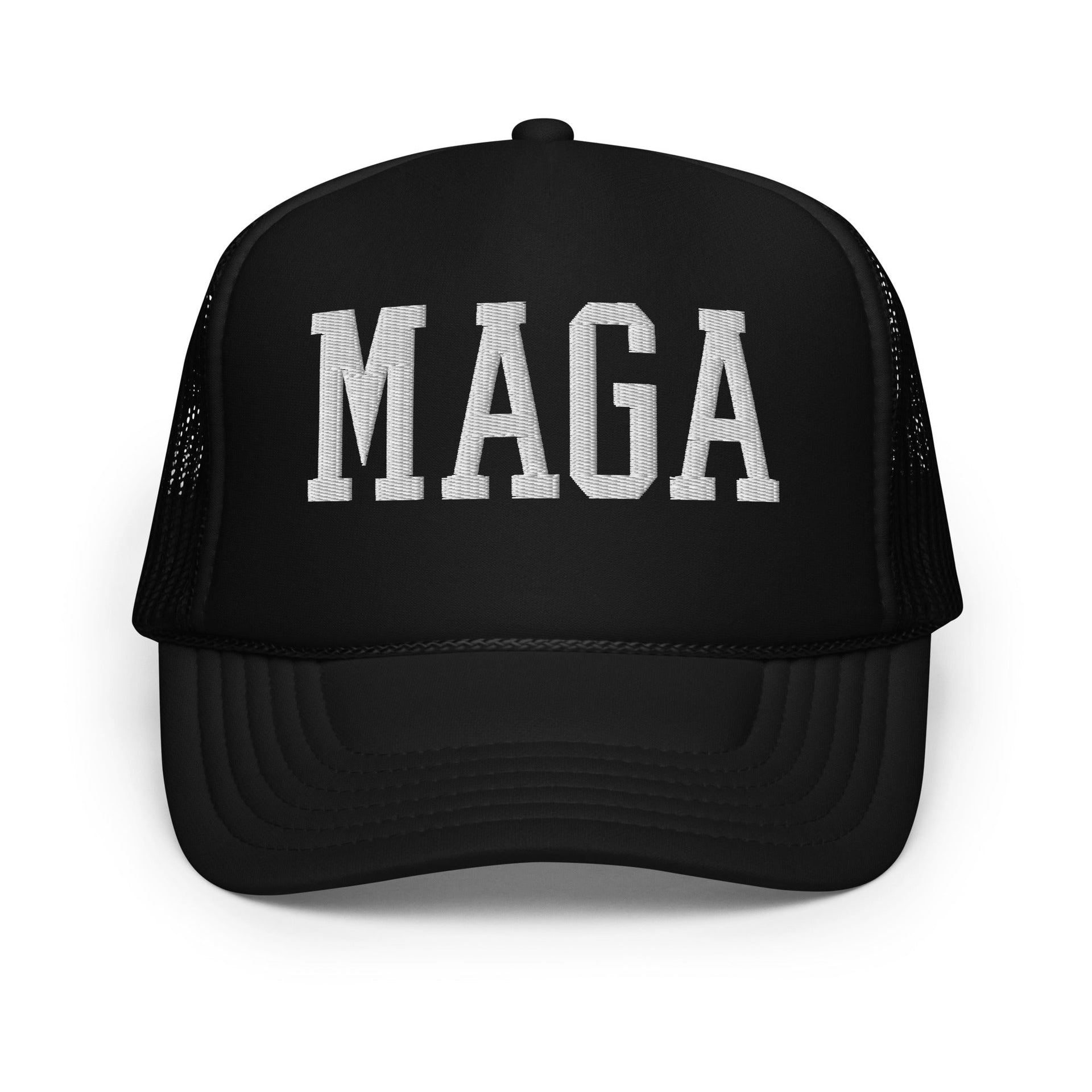 MAGA Make America Great Again Block Embroidered Foam Trucker Hat Black Capital Crowns Conservative LADs Trucker Hats