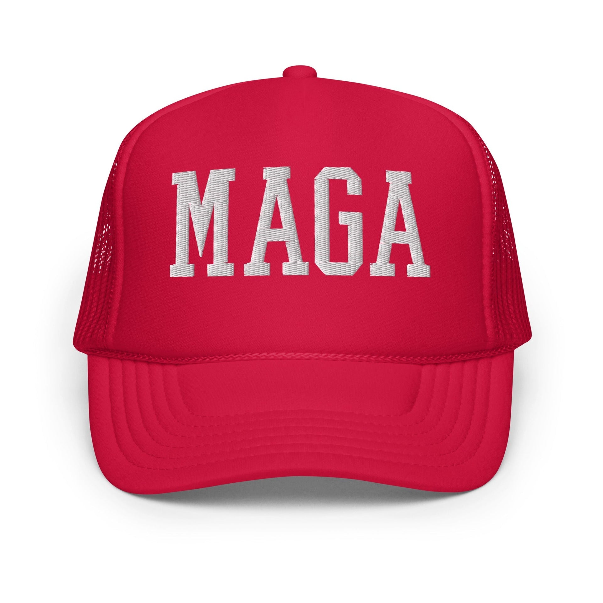 MAGA Make America Great Again Block Embroidered Foam Trucker Hat Red Capital Crowns Conservative LADs Trucker Hats