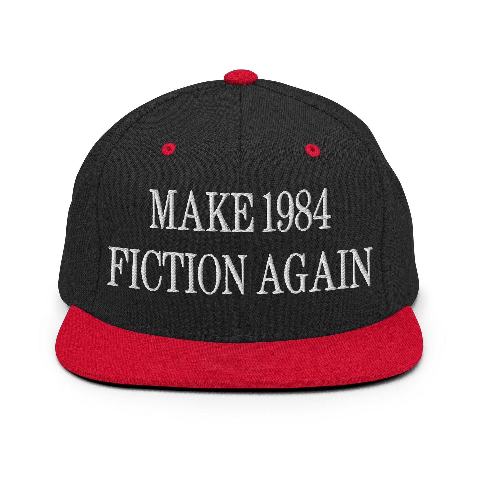 Make 1984 Fiction Again Embroidered Flat Bill Brim Snapback Hat Black Red Capital Crowns Make Again