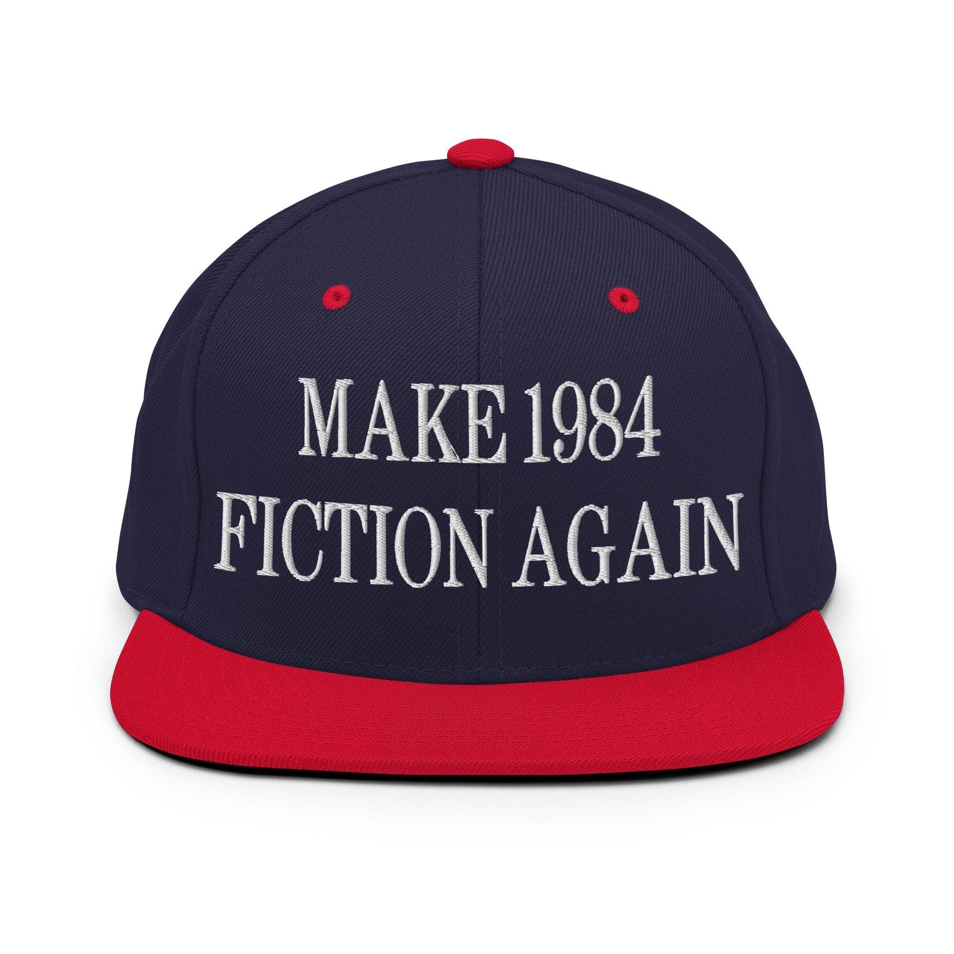 Make 1984 Fiction Again Embroidered Flat Bill Brim Snapback Hat Navy Red Capital Crowns Make Again