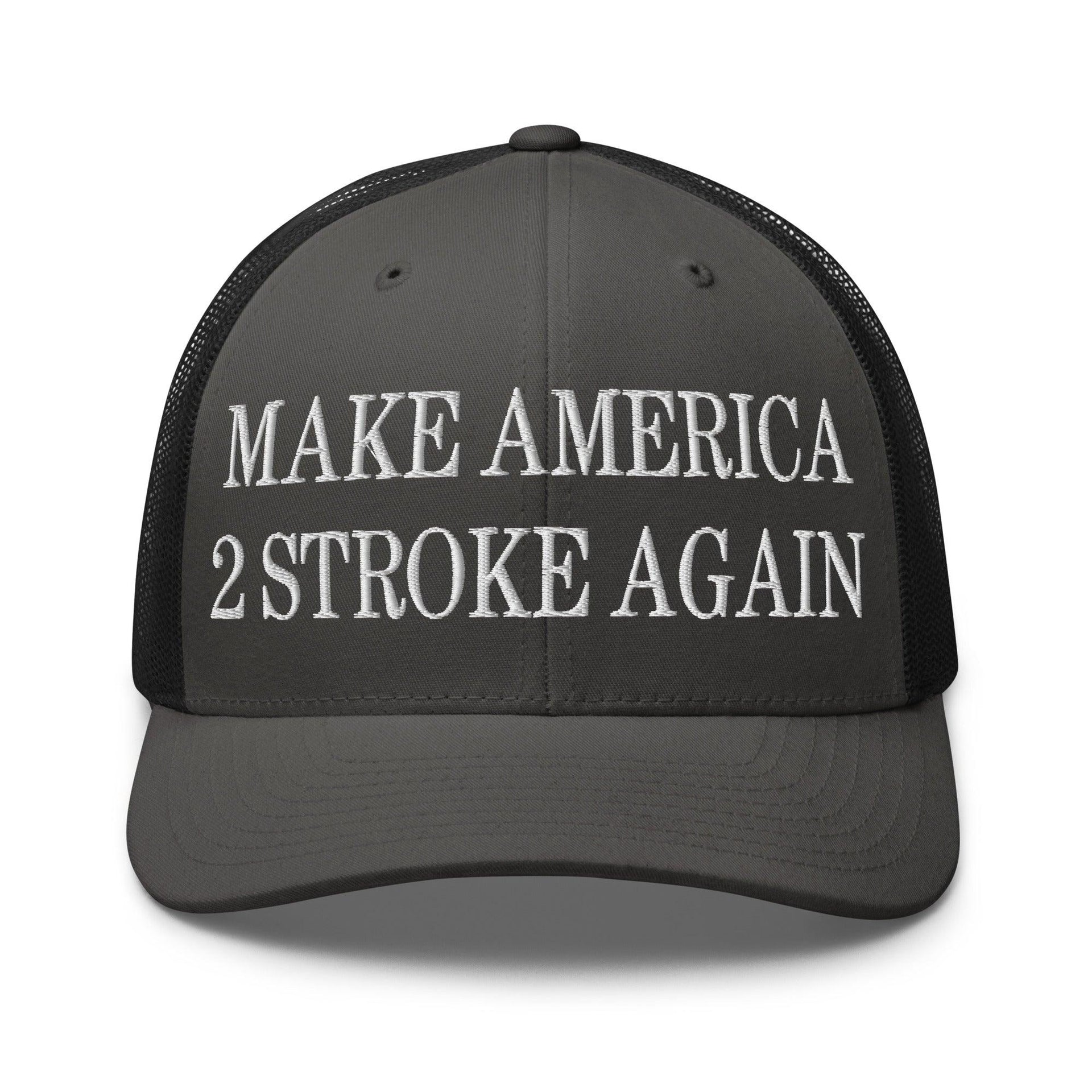 Make Us 2 Stroke Again Embroidered Mesh Trucker Hat Charcoal Black Capital Crowns Make Again Trucker Hats