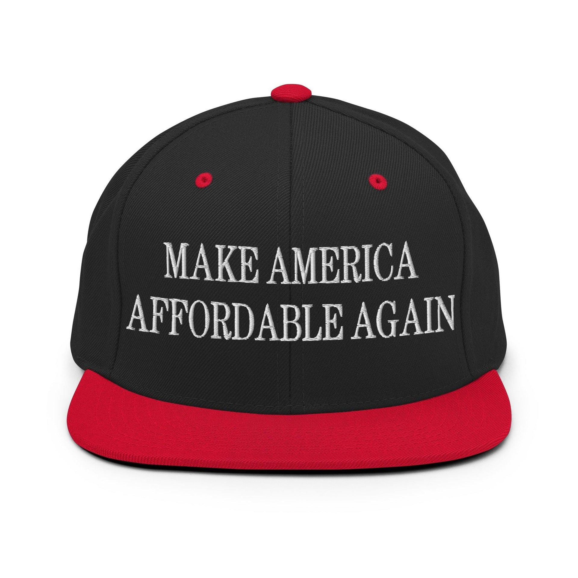 Make Us Affordable Again Embroidered Flat Bill Brim Snapback Hat Black Red Capital Crowns Make Again