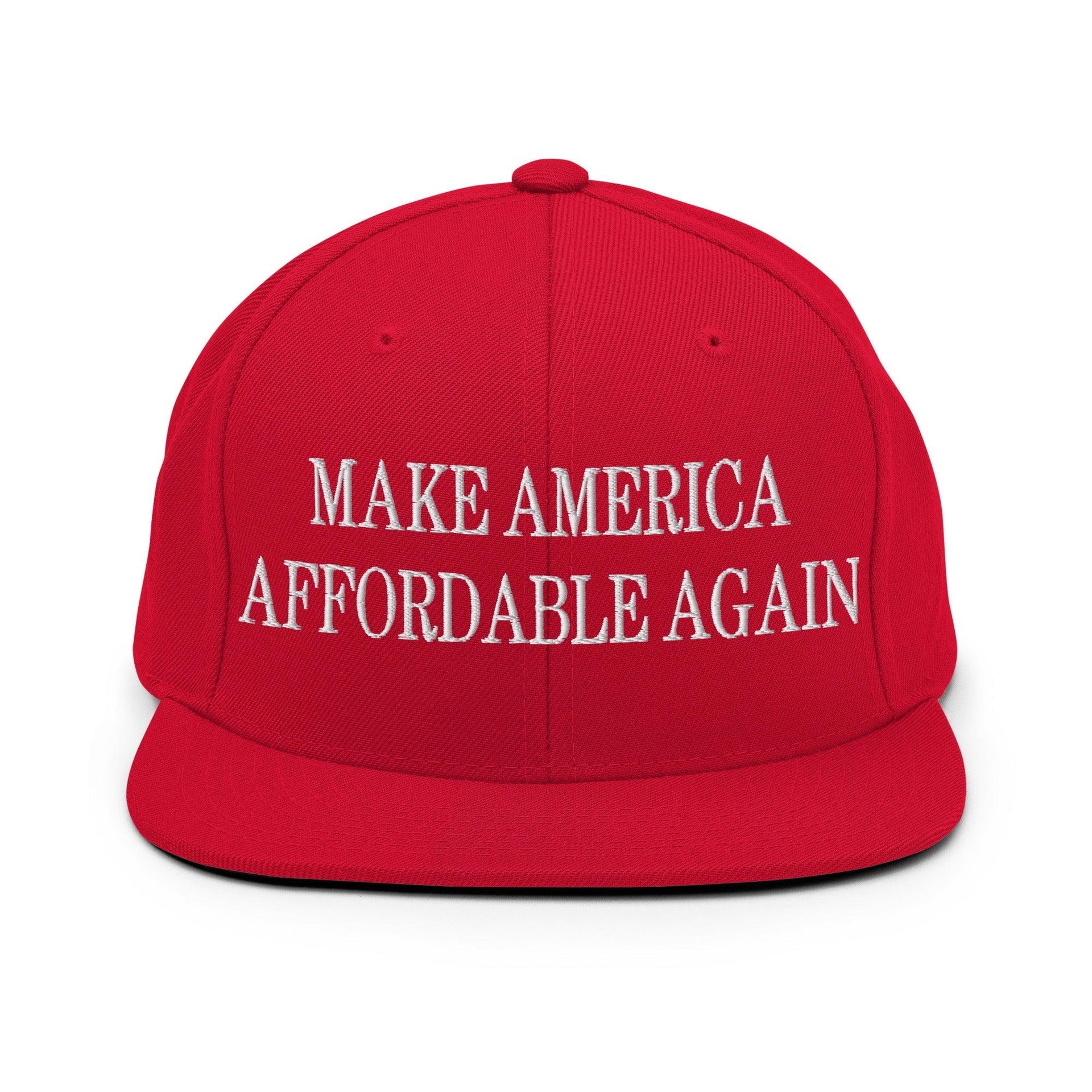 Make Us Affordable Again Embroidered Flat Bill Brim Snapback Hat Red Capital Crowns Make Again