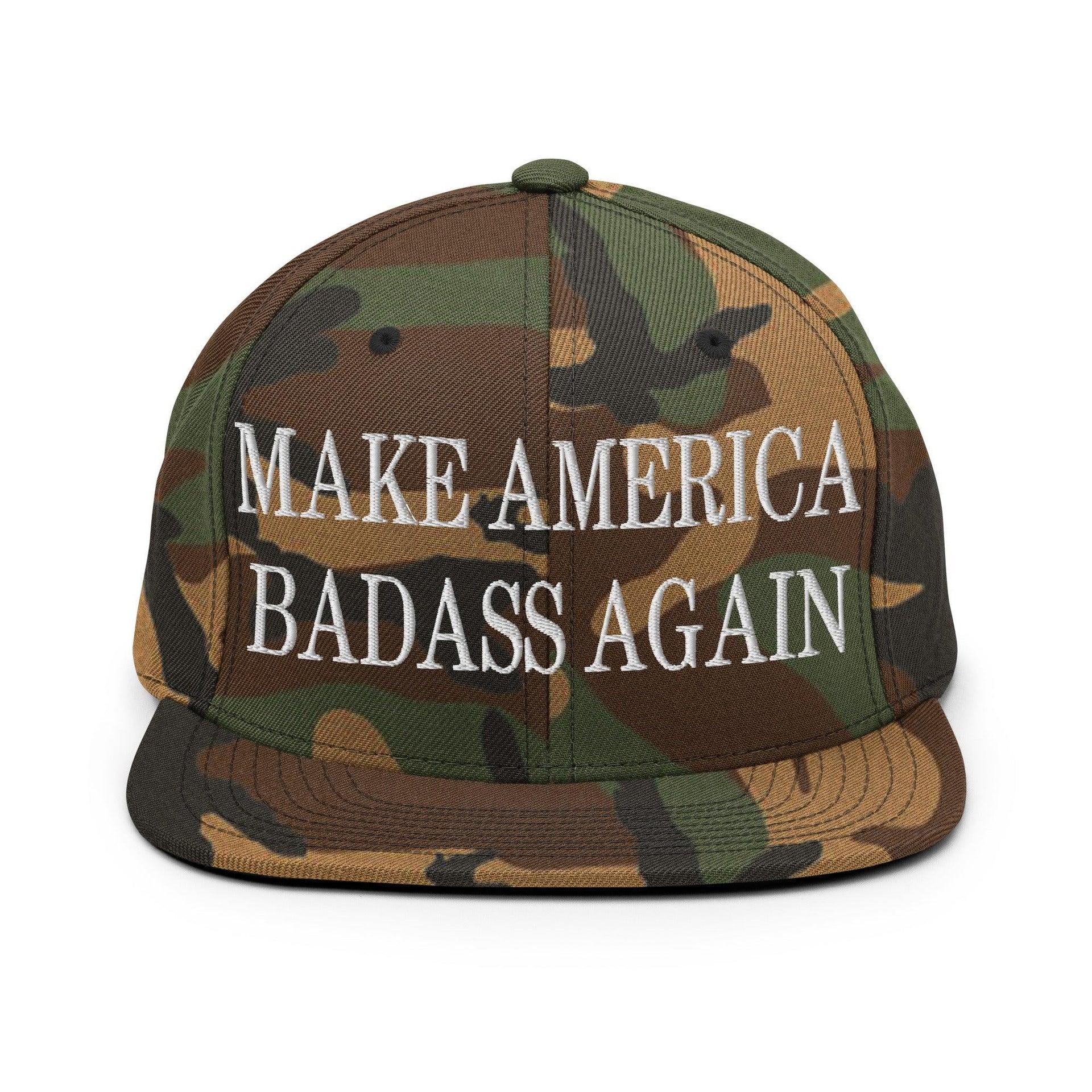 Make America Badass Again Embroidered Flat Bill Brim Snapback Hat Green Camo Capital Crowns LADs Make Again Snapback Hats