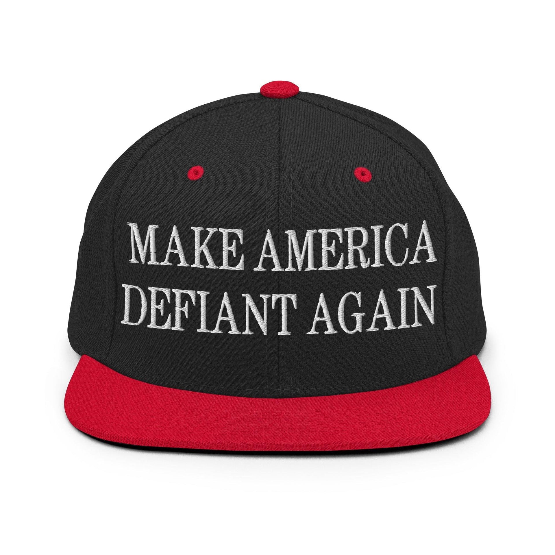 Make America Defiant Again Embroidered Flat Bill Brim Snapback Hat Black Red Capital Crowns LADs Make Again Snapback Hats