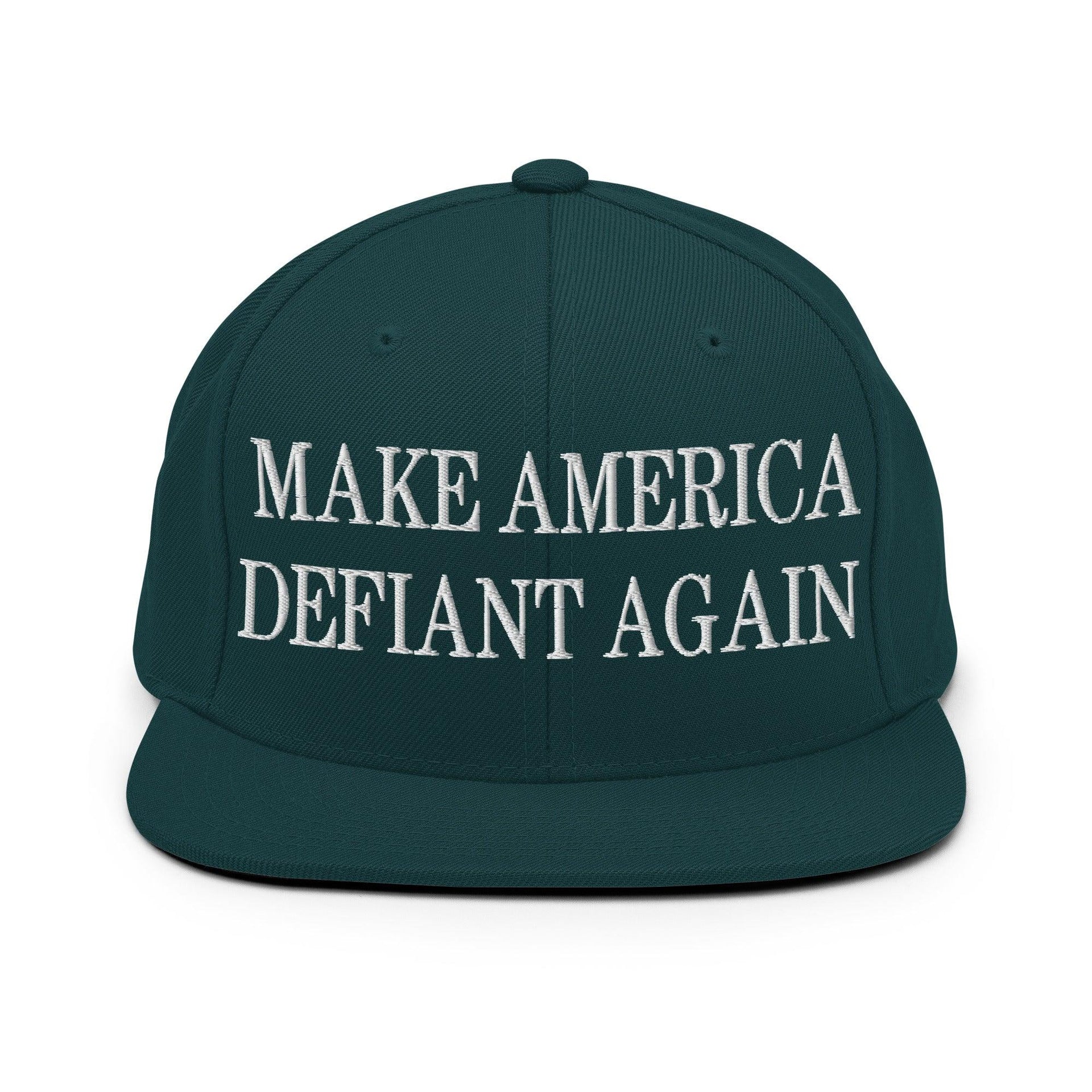 Make America Defiant Again Embroidered Flat Bill Brim Snapback Hat Spruce Capital Crowns LADs Make Again Snapback Hats