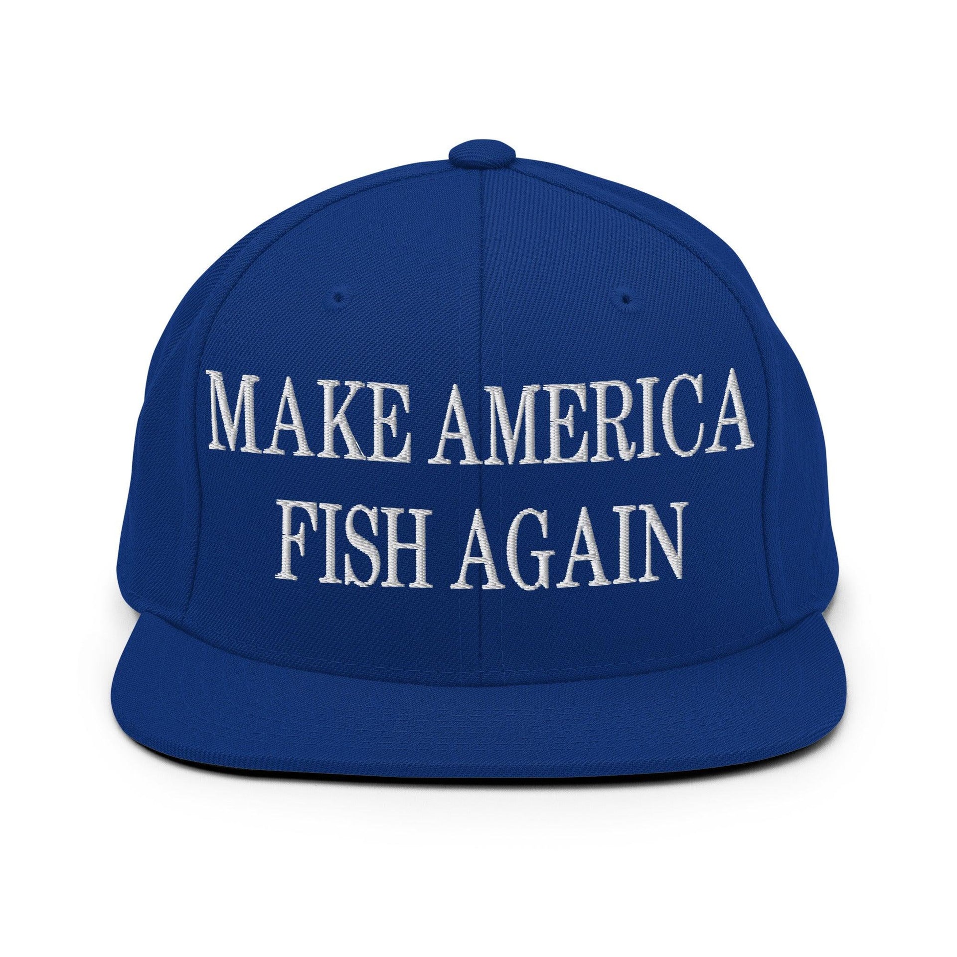 Make America Fish Again Embroidered Flat Bill Brim Snapback Hat Royal Blue Capital Crowns LADs Make Again Snapback Hats
