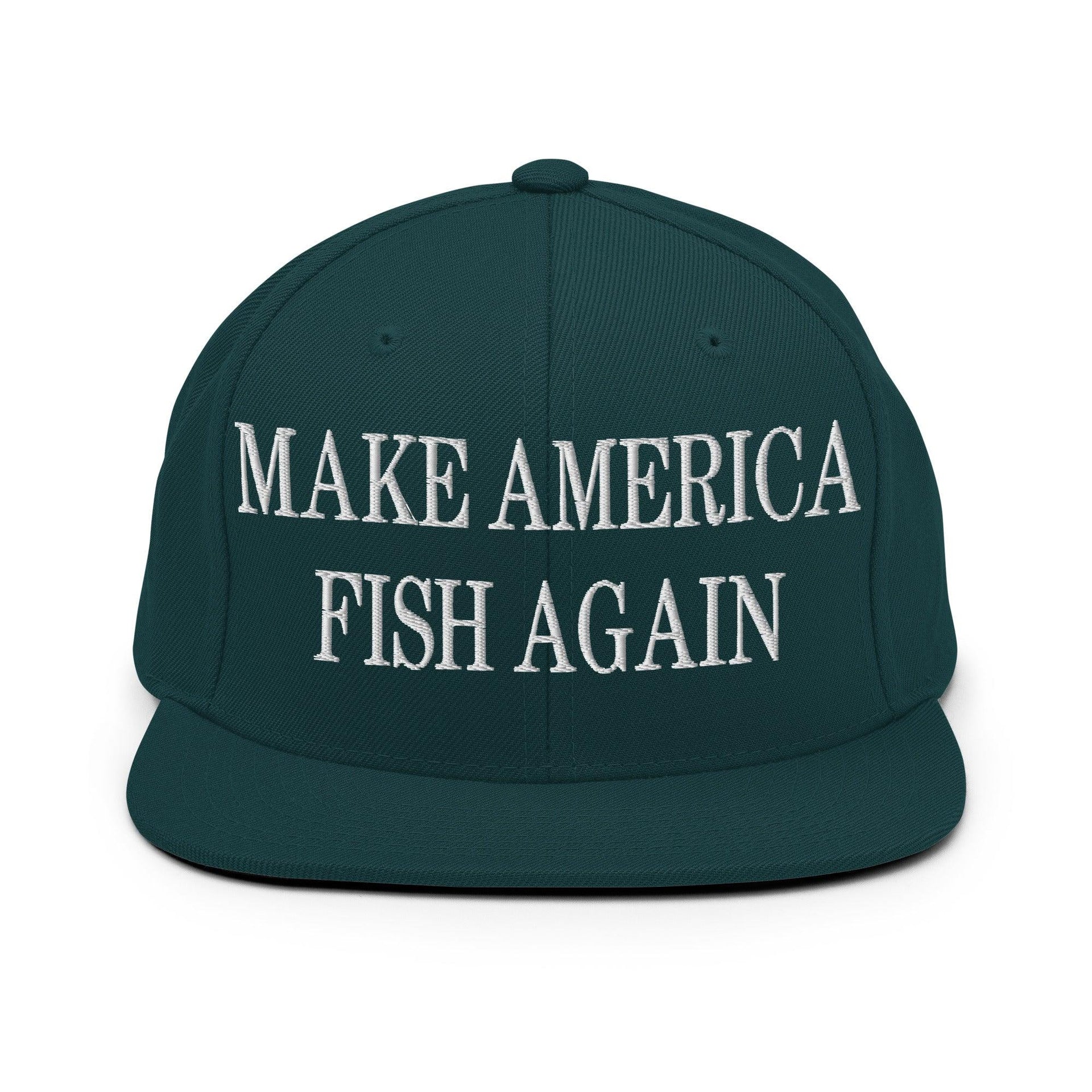 Make America Fish Again Embroidered Flat Bill Brim Snapback Hat Spruce Capital Crowns LADs Make Again Snapback Hats