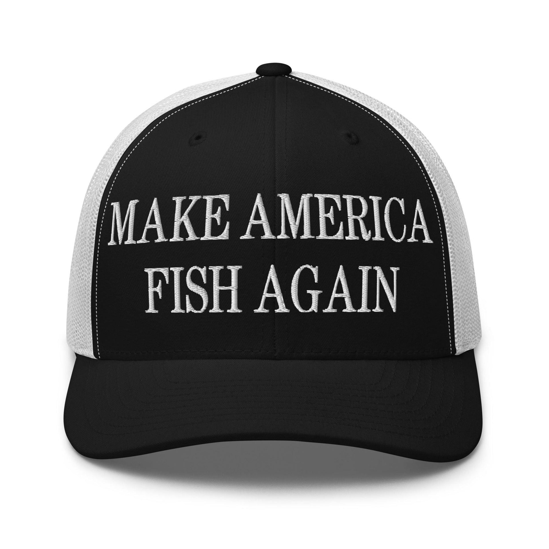 Make America Fish Again Embroidered Mesh Trucker Hat Black White Capital Crowns LADs Make Again Trucker Hats