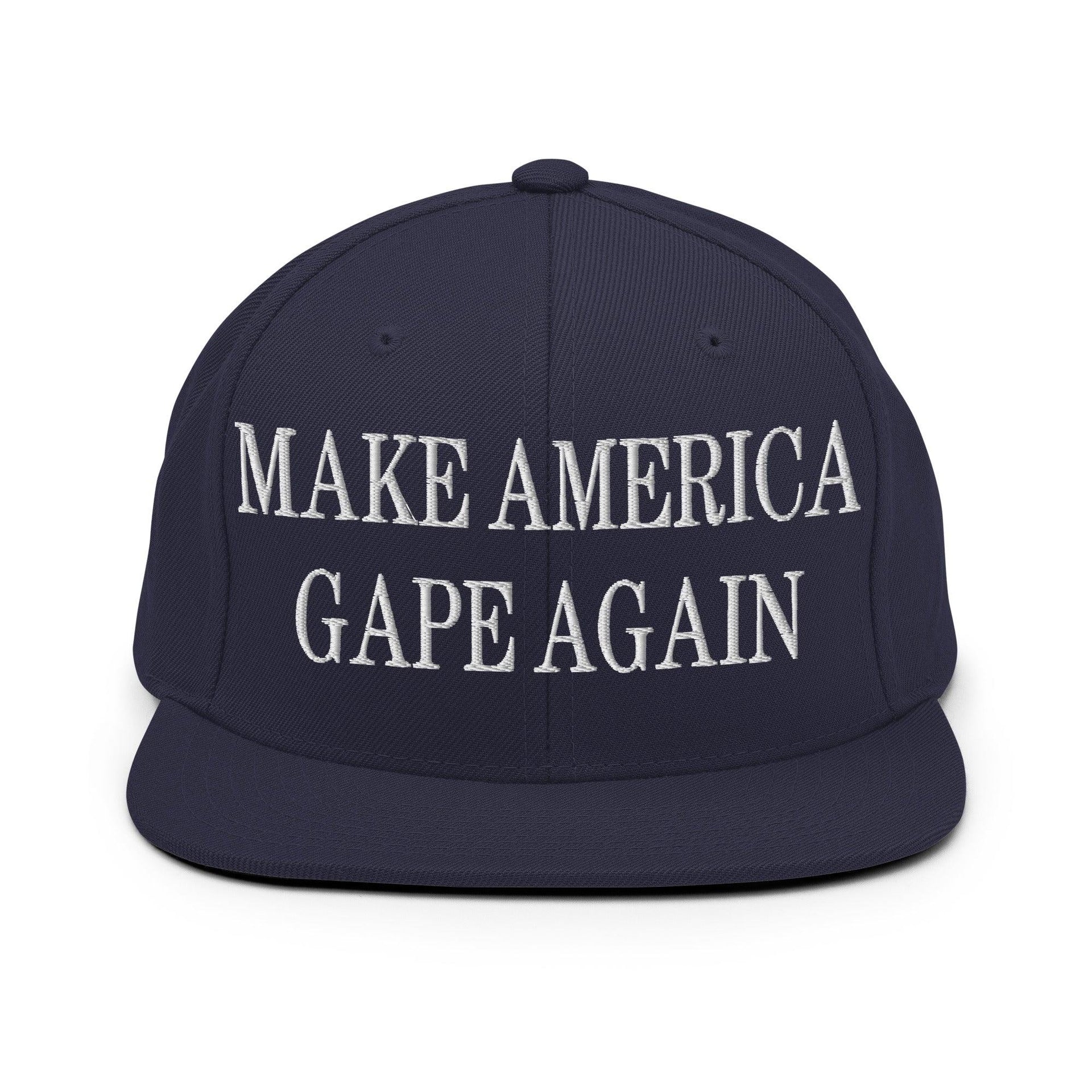 Make America Gape Again Embroidered Flat Bill Brim Snapback Hat Navy Capital Crowns LADs Make Again