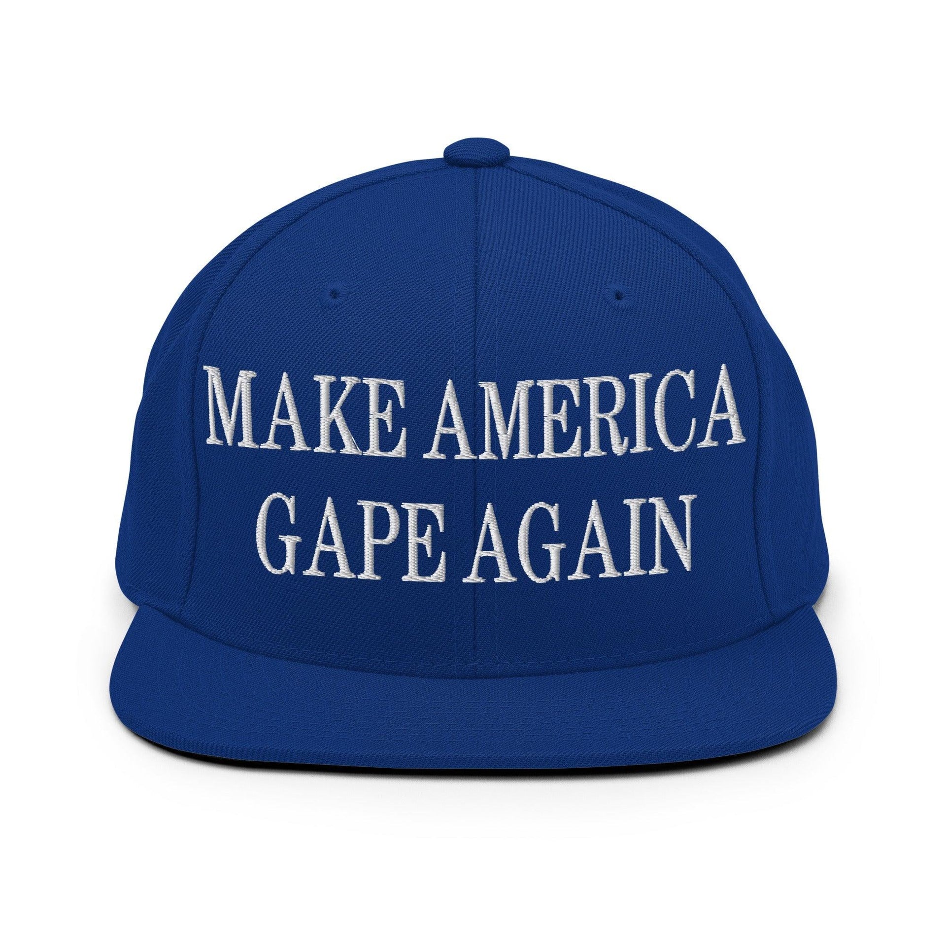 Make America Gape Again Embroidered Flat Bill Brim Snapback Hat Royal Blue Capital Crowns LADs Make Again