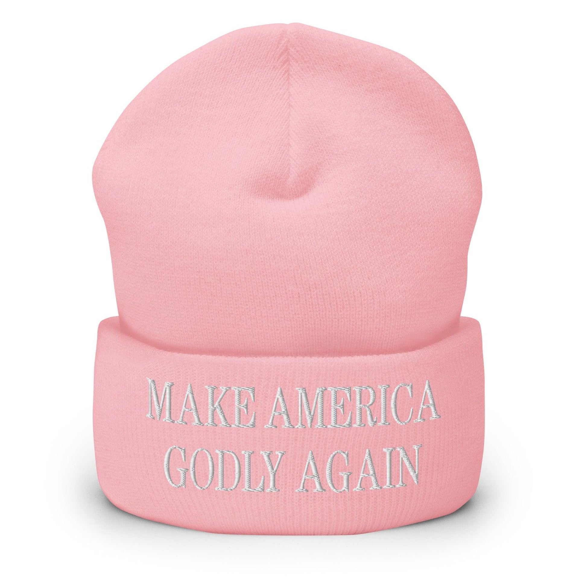 Make America Godly Again Embroidered Knit Cuffed Beanie Baby Pink Beanies Capital Crowns LADs Make Again