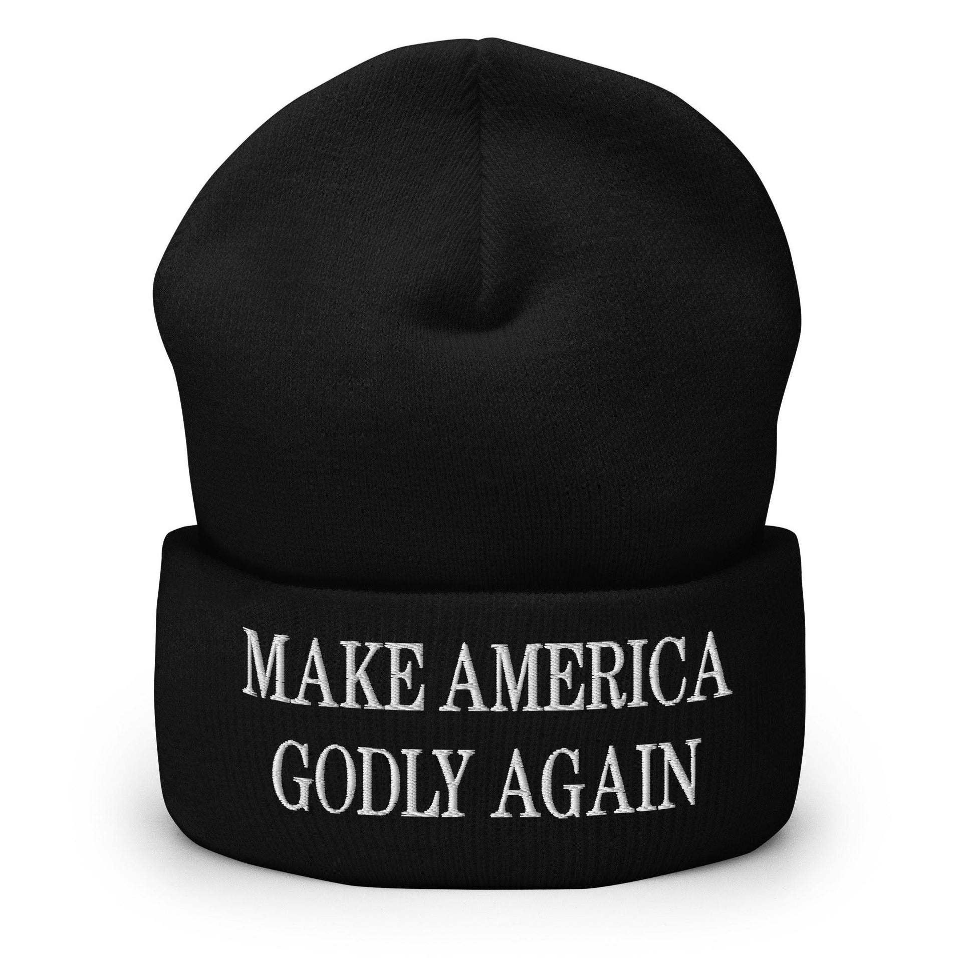 Make America Godly Again Embroidered Knit Cuffed Beanie Black Beanies Capital Crowns LADs Make Again