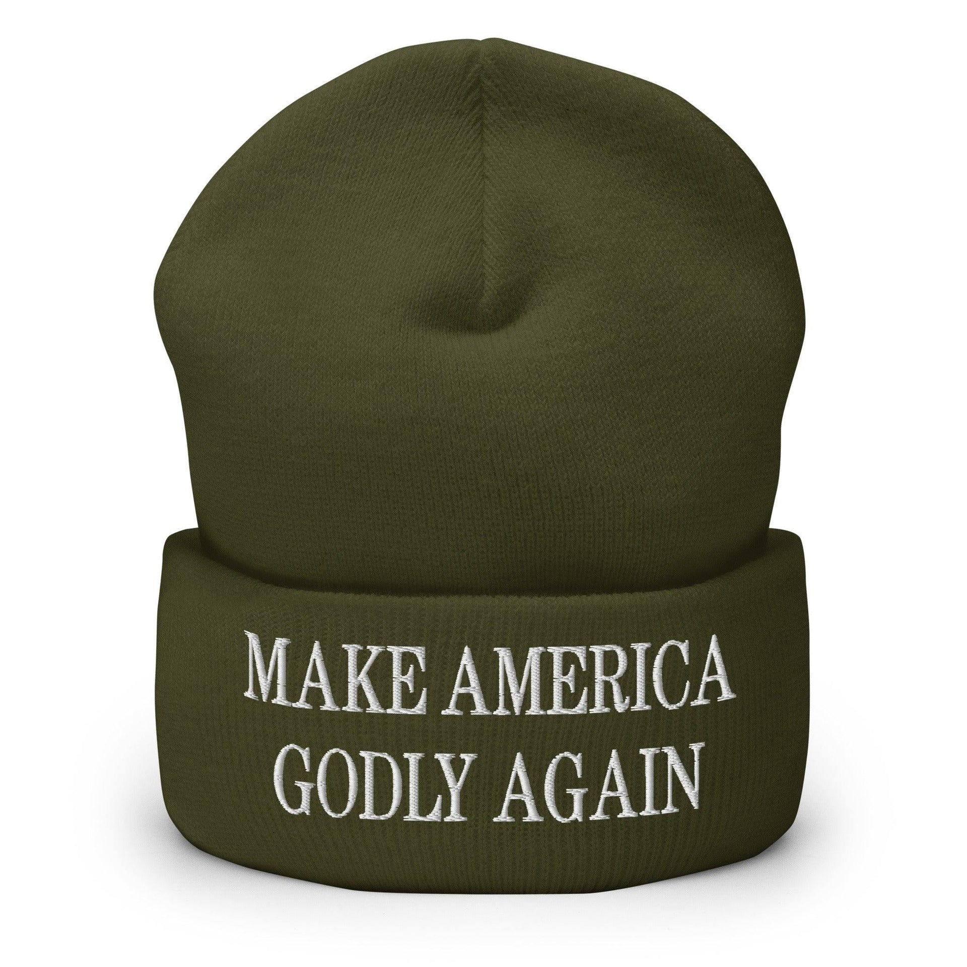 Make America Godly Again Embroidered Knit Cuffed Beanie Olive Beanies Capital Crowns LADs Make Again