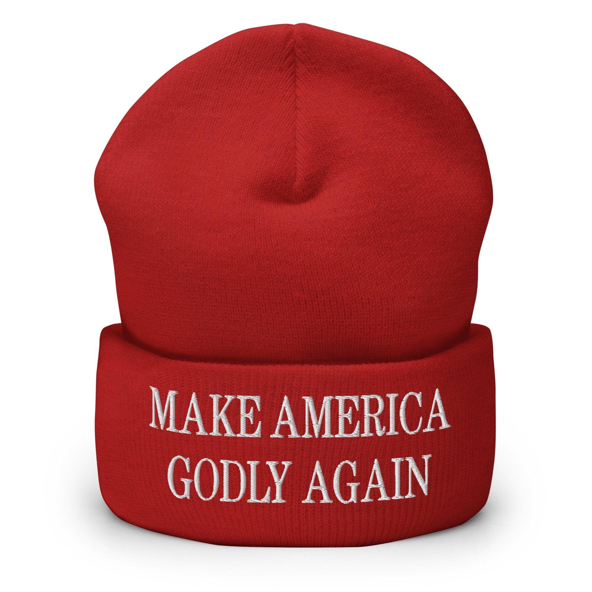 Make America Godly Again Embroidered Knit Cuffed Beanie Red Beanies Capital Crowns LADs Make Again