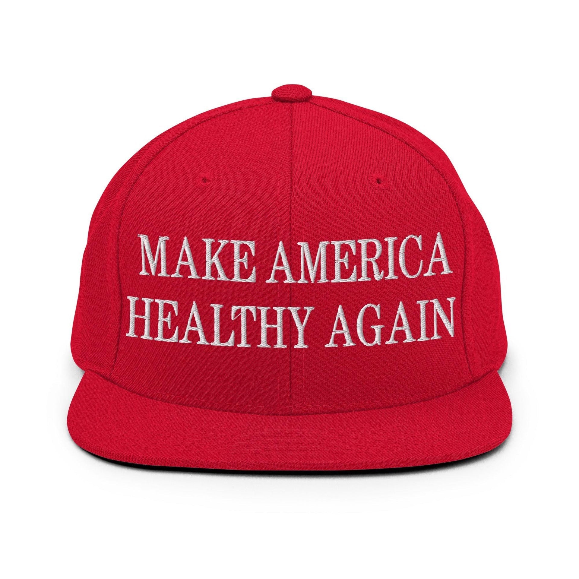 Make America Healthy Again Embroidered Flat Bill Brim Snapback Hat Red Capital Crowns LADs Make Again Snapback Hats