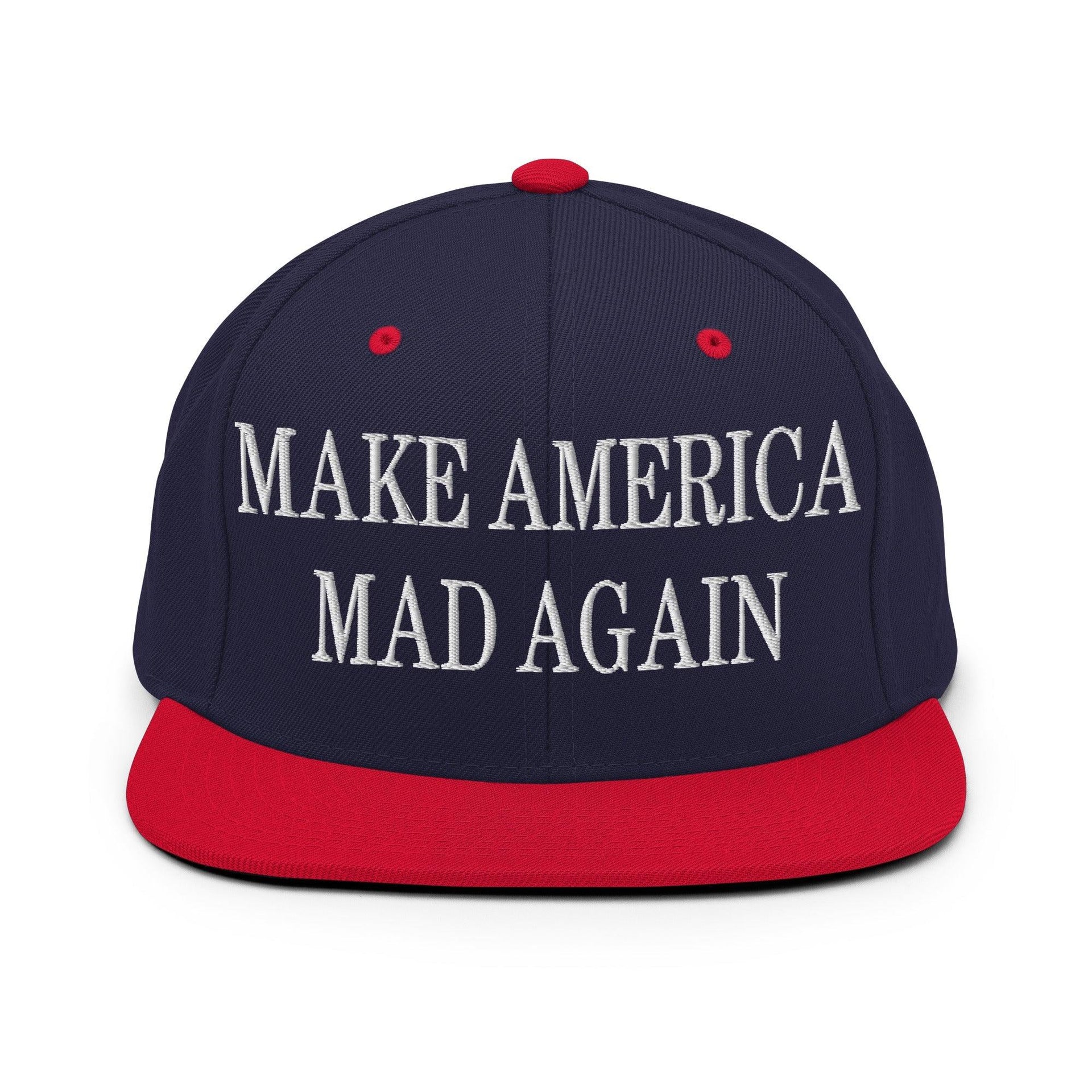 Make America Mad Again Embroidered Flat Bill Brim Snapback Hat Navy Red Capital Crowns LADs Make Again Snapback Hats