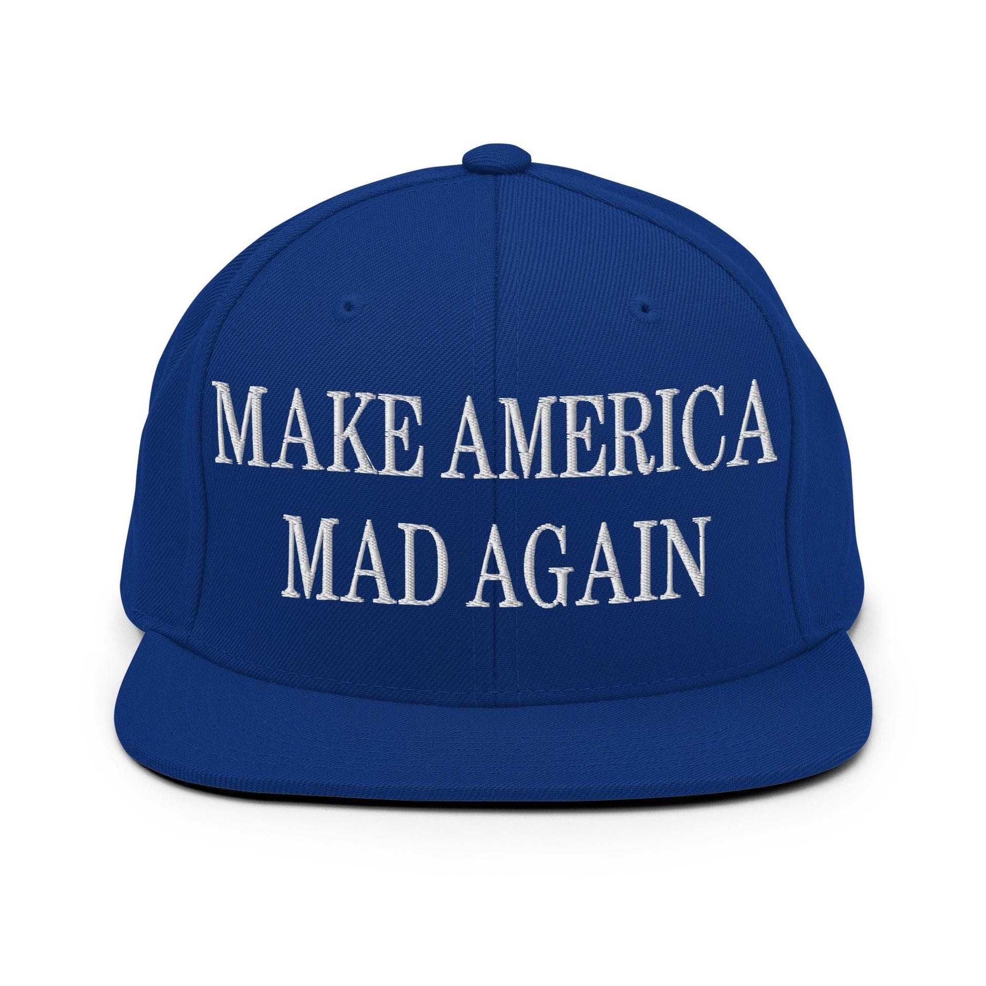 Make America Mad Again Embroidered Flat Bill Brim Snapback Hat Royal Blue Capital Crowns LADs Make Again Snapback Hats