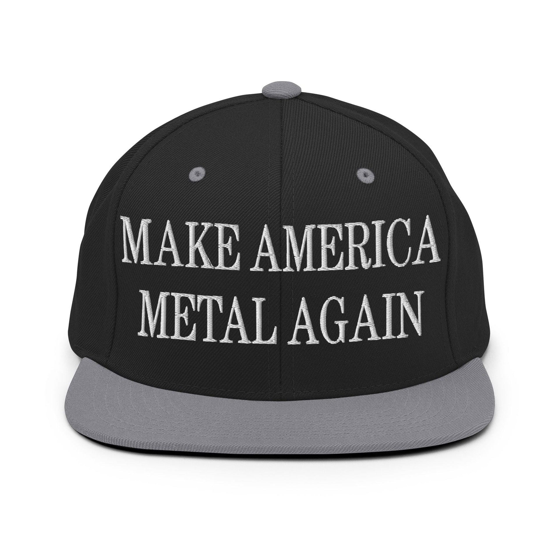 Make America Metal Again Embroidered Flat Bill Brim Snapback Hat Black Silver Capital Crowns LADs Make Again