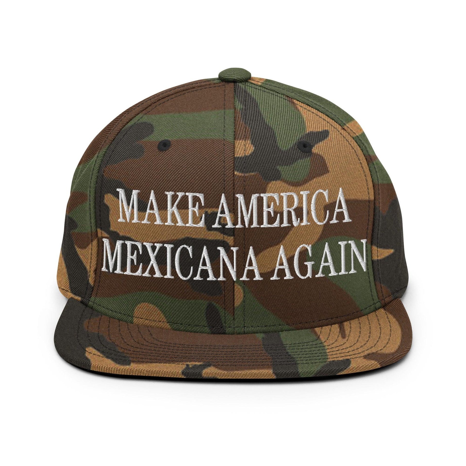 Make America Mexicana Again Claudia Sheinbaum Embroidered Flat Bill Brim Snapback Hat Green Camo Capital Crowns LADs Mexico Politics Snapback Hats